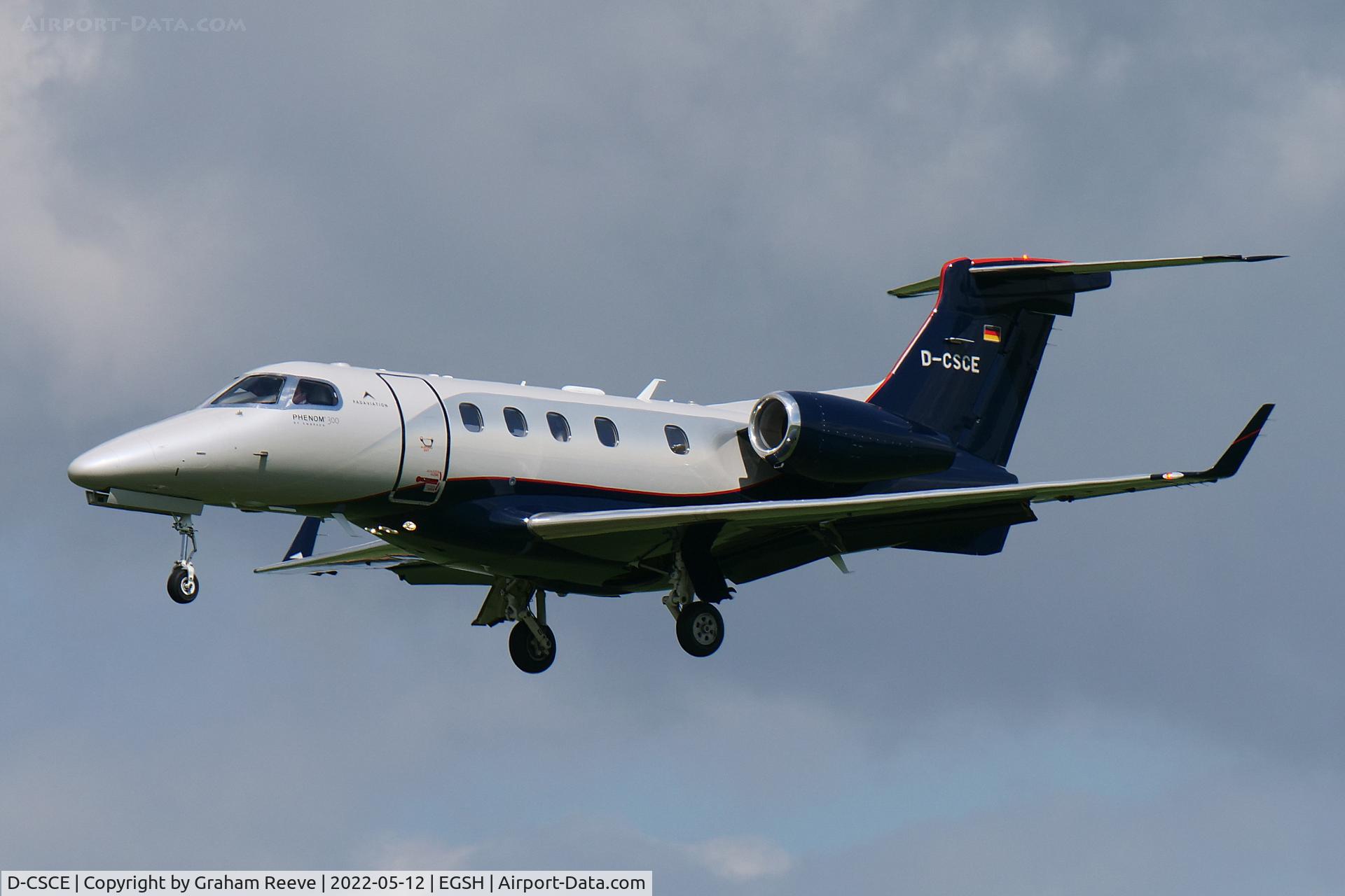 D-CSCE, 2017 Embraer EMB-550 Phenom 300 C/N 50500424, Landing at Norwich.