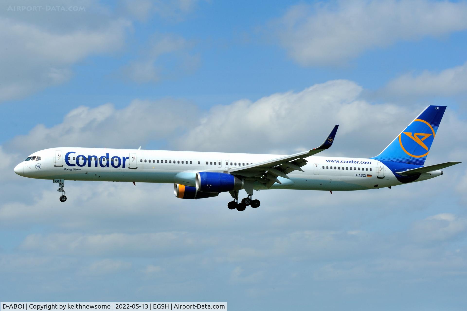 D-ABOI, 2000 Boeing 757-330 C/N 29018, Arriving at Norwich from Frankfurt for paintwork.