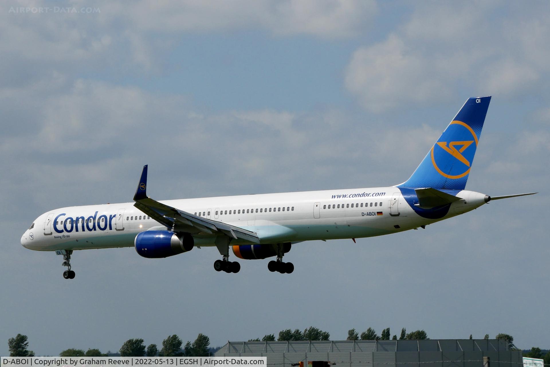 D-ABOI, 2000 Boeing 757-330 C/N 29018, Landing at Norwich.