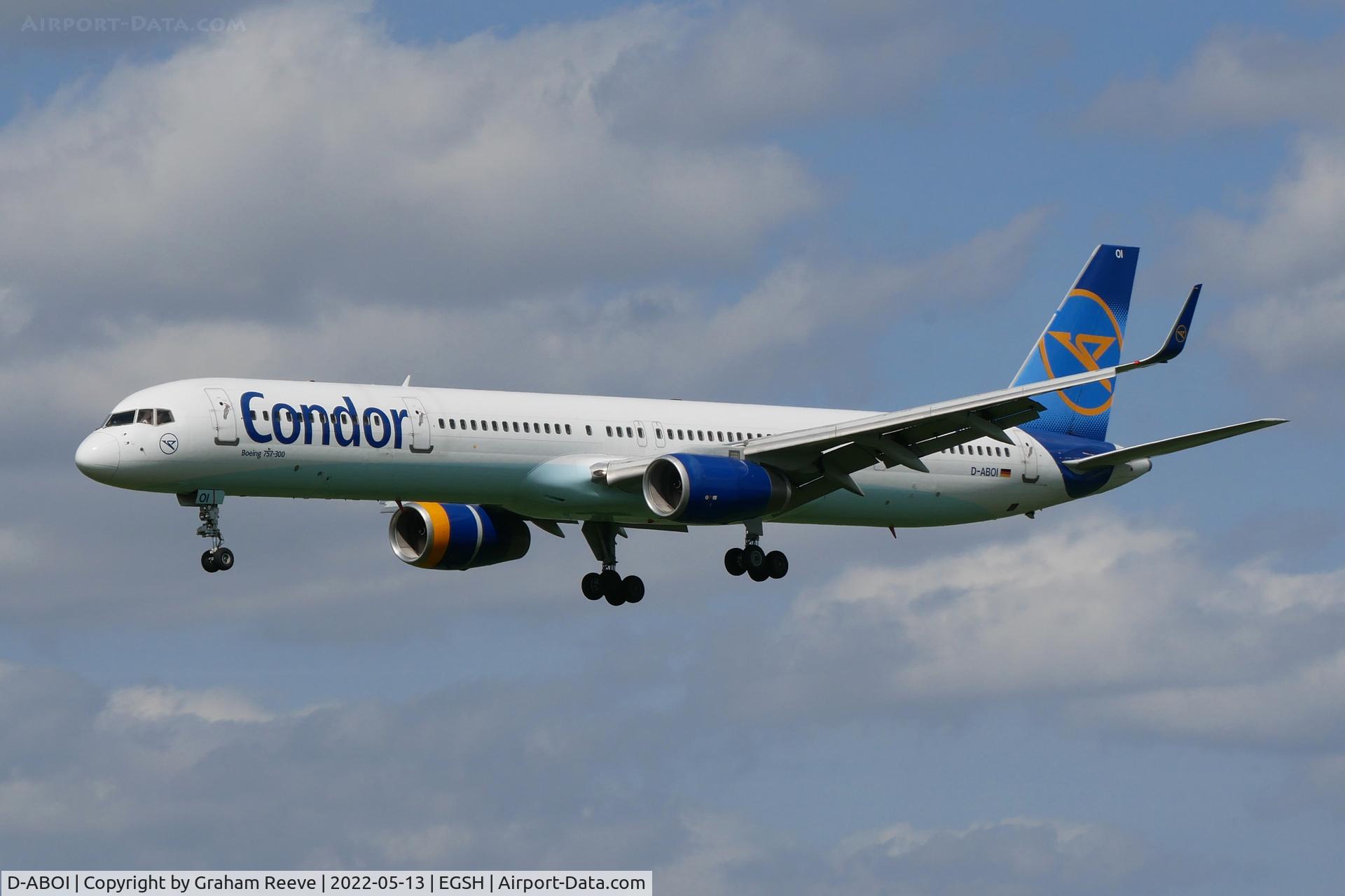 D-ABOI, 2000 Boeing 757-330 C/N 29018, Landing at Norwich.
