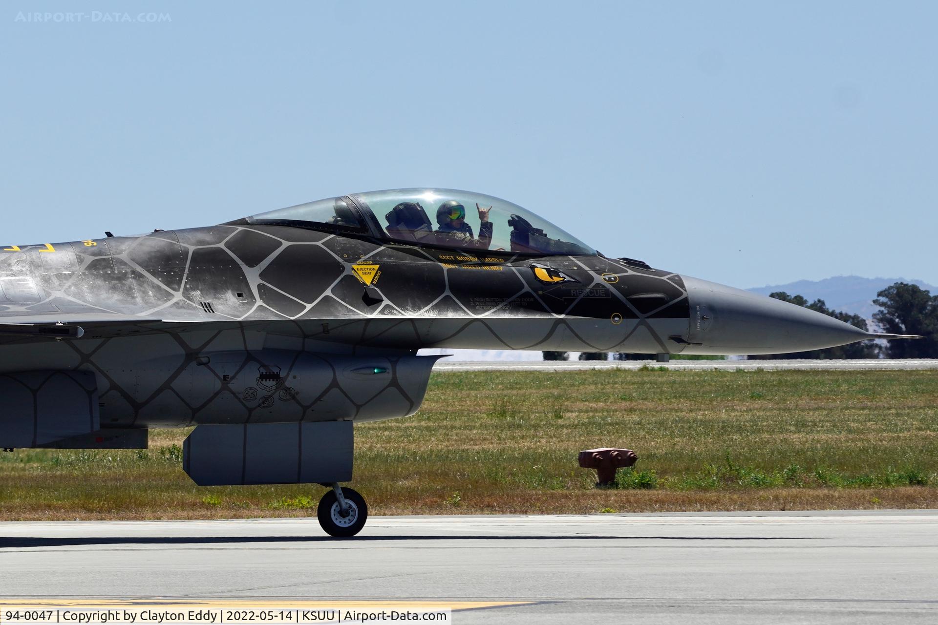 94-0047, 1994 Lockheed F-16C Fighting Falcon C/N CC-199, Pilot Aimee 'Rebel' Fiedler Travis AFB airshow 2022.