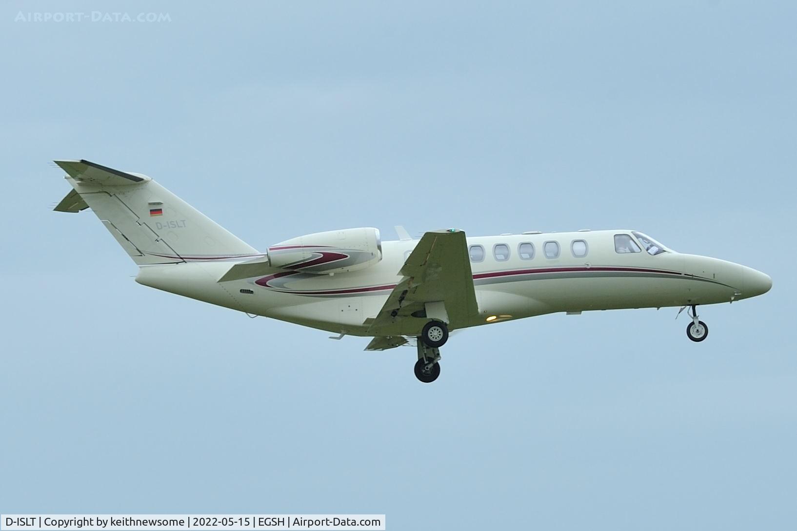 D-ISLT, 2008 Cessna 525A Citation CJ 2+ C/N 525A-0427, Arriving at Norwich from Dusseldorf.