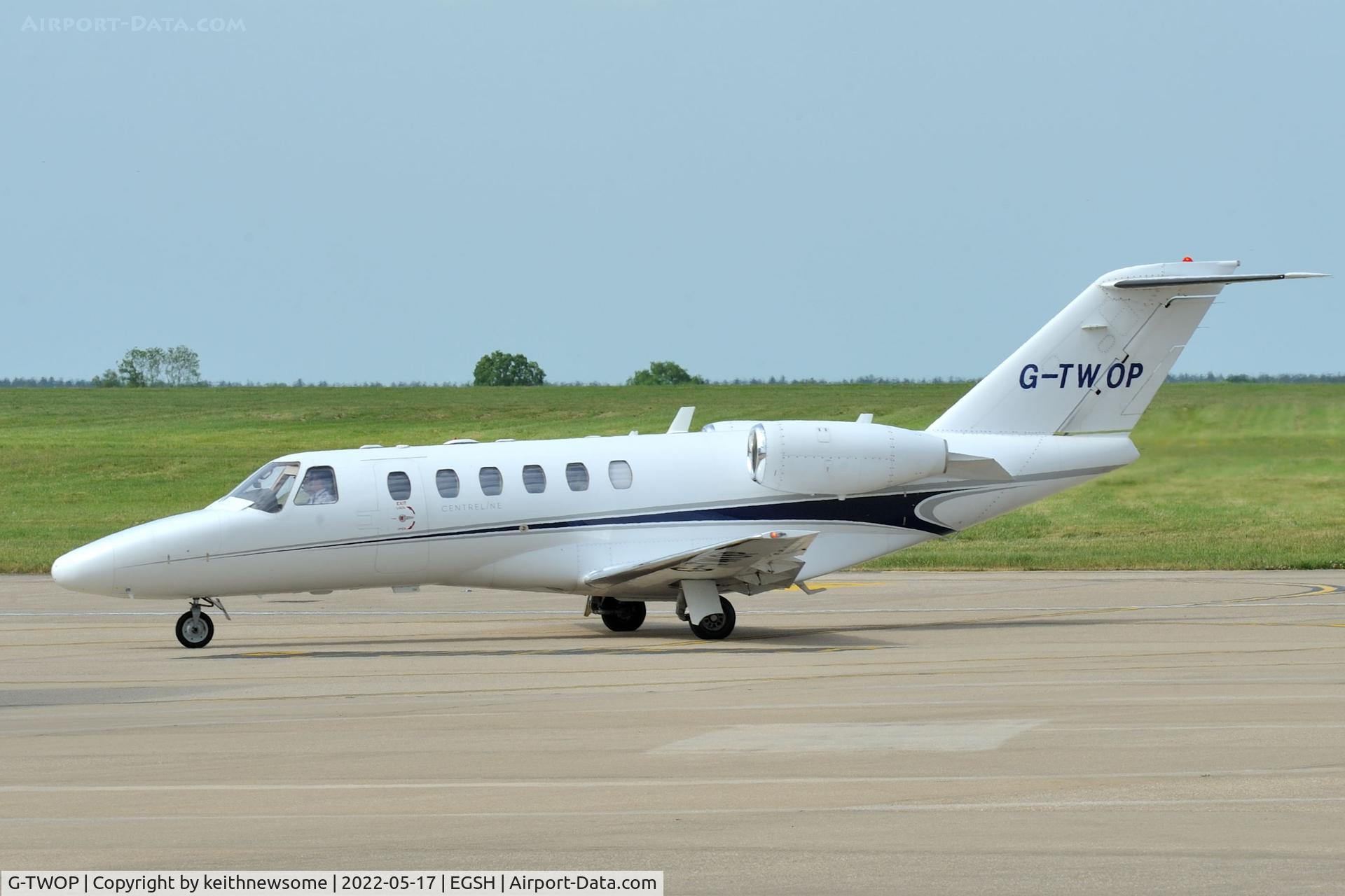 G-TWOP, 2008 Cessna 525A CitationJet CJ2+ C/N 525A-0397, Arriving at Norwich from Edinburgh.