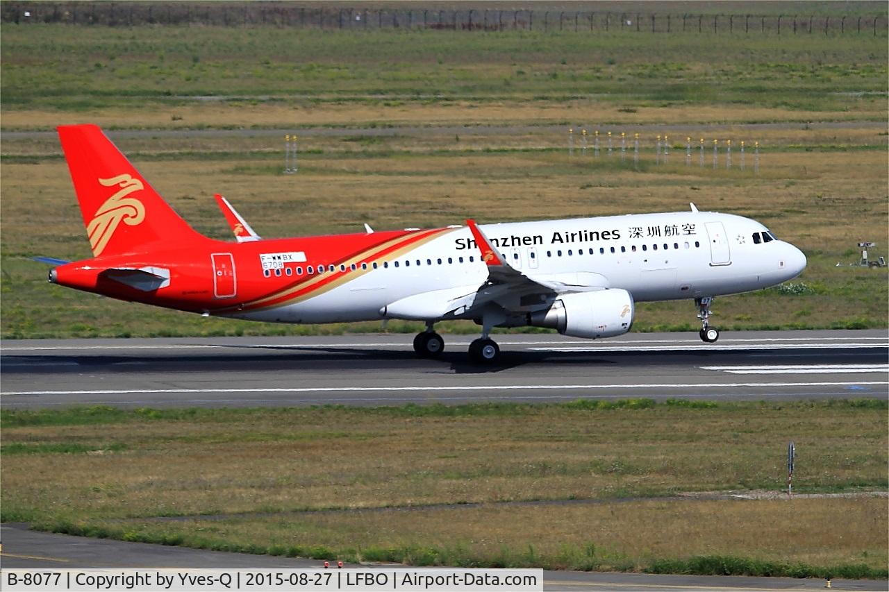 B-8077, 2015 Airbus A320-214 C/N 6708, Airbus A320-214 with provisional registration, Landing rwy 14R, Toulouse-Blagnac airport (LFBO-TLS)