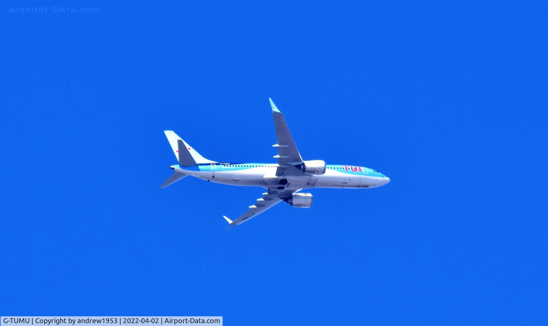 G-TUMU, 2021 Boeing 737-8 MAX C/N 44651, G-TUMU over the Bristol Channel.