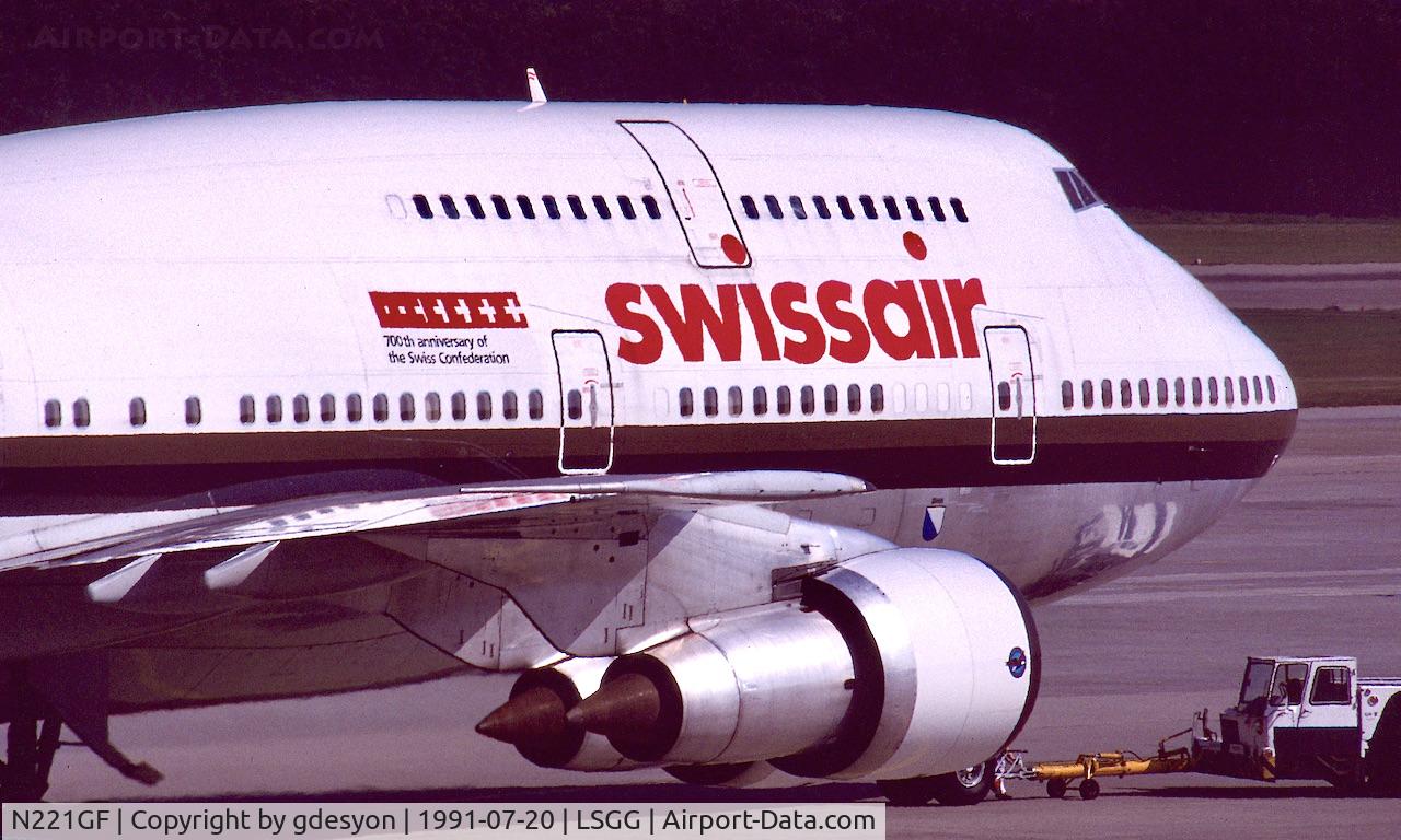 N221GF, 1983 Boeing 747-357 C/N 22996, Sporting the special logo for Switzerland's 700th anniversary