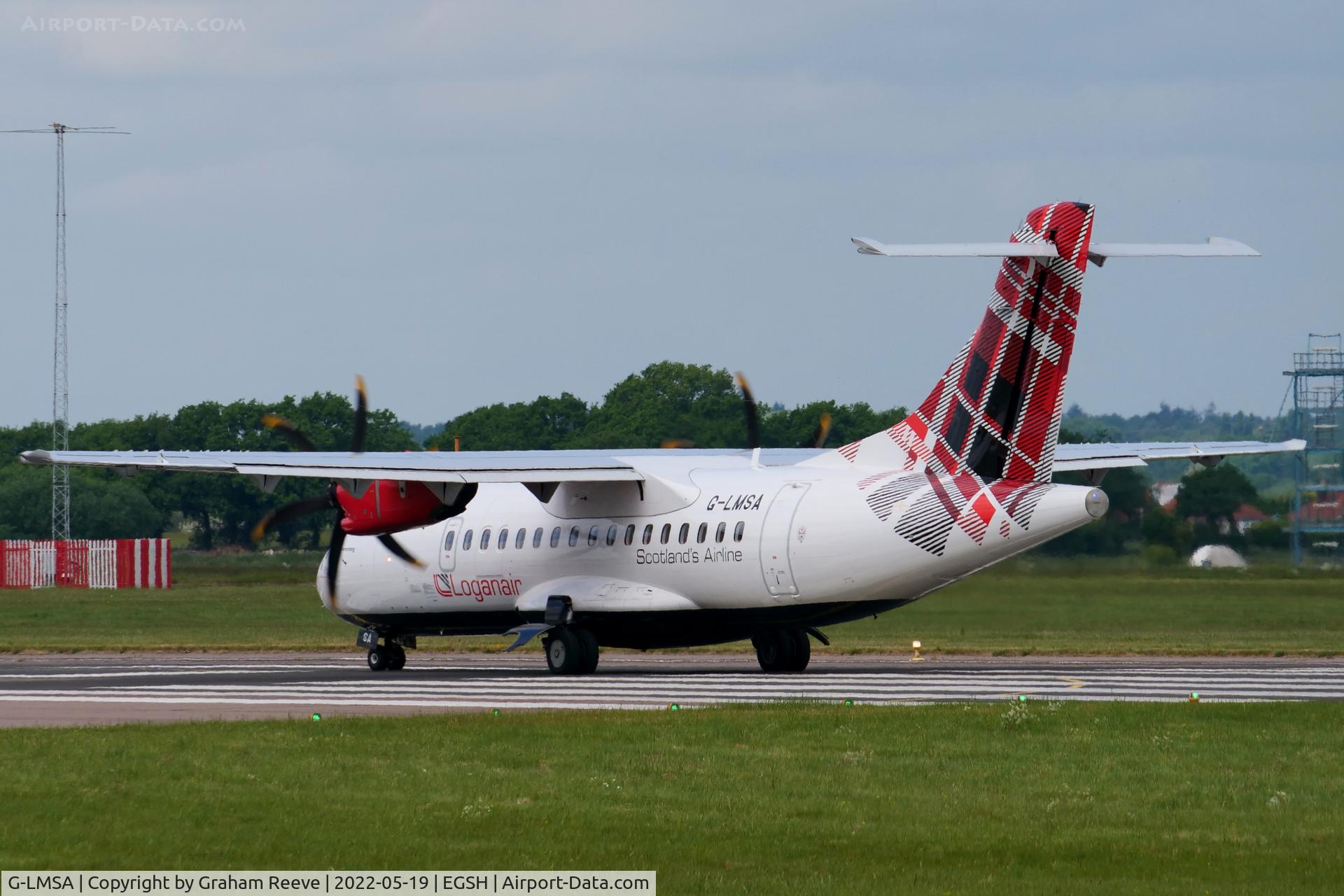 G-LMSA, 2016 ATR 42-600 C/N 1213, Departing from Norwich.
