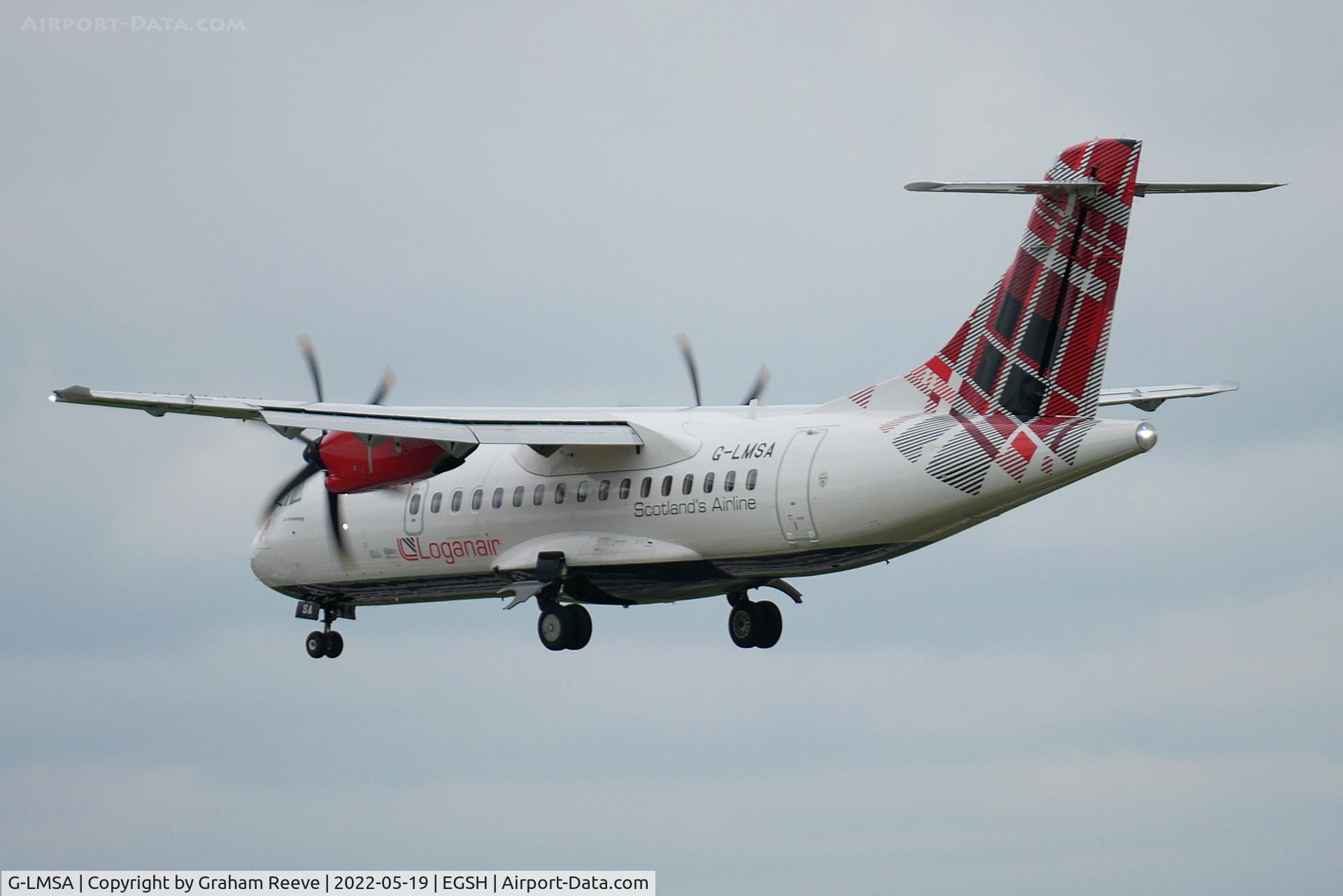 G-LMSA, 2016 ATR 42-600 C/N 1213, Landing at Norwich.