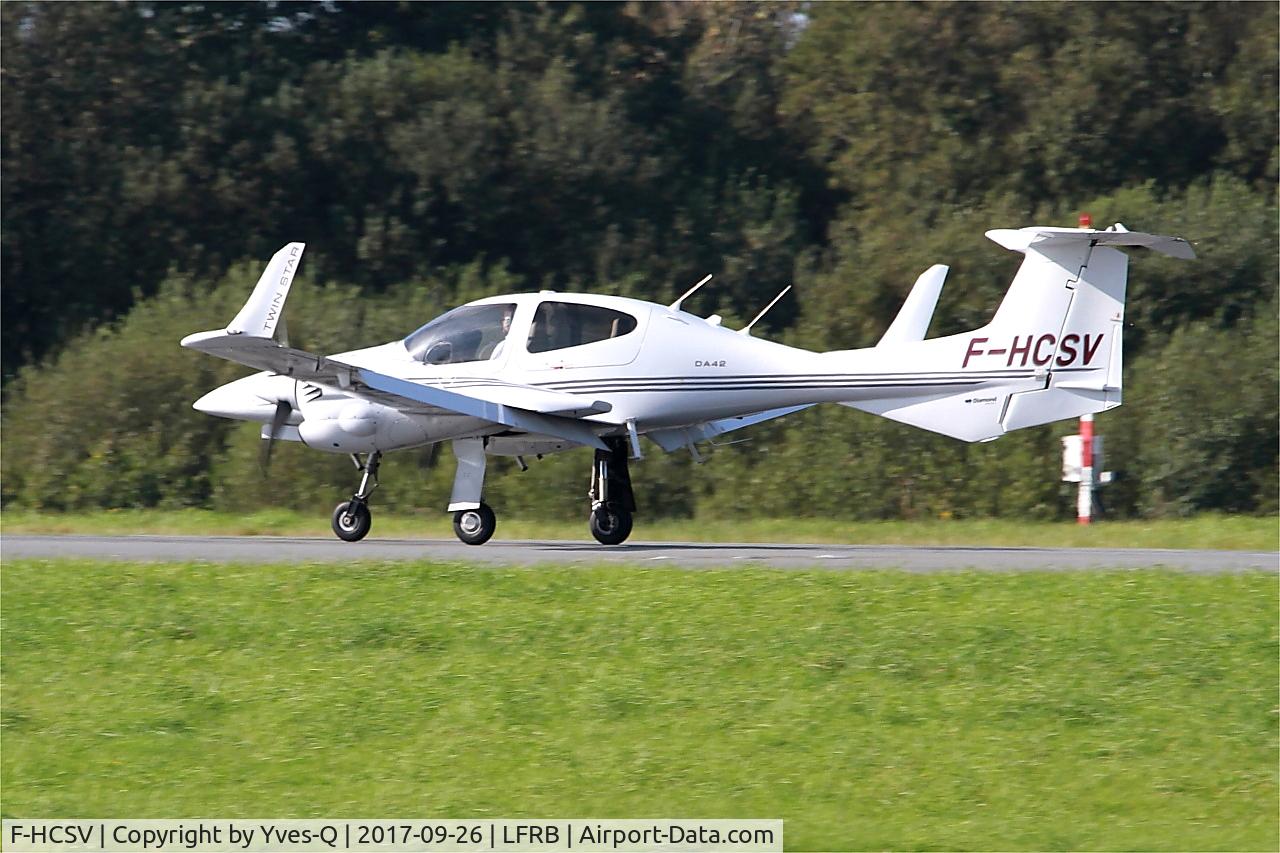 F-HCSV, 2008 Diamond DA-42 Twin Star C/N 42.371, Diamond DA-42 Twin Star, Landing rwy 25L, Brest-Bretagne airport (LFRB-BES)