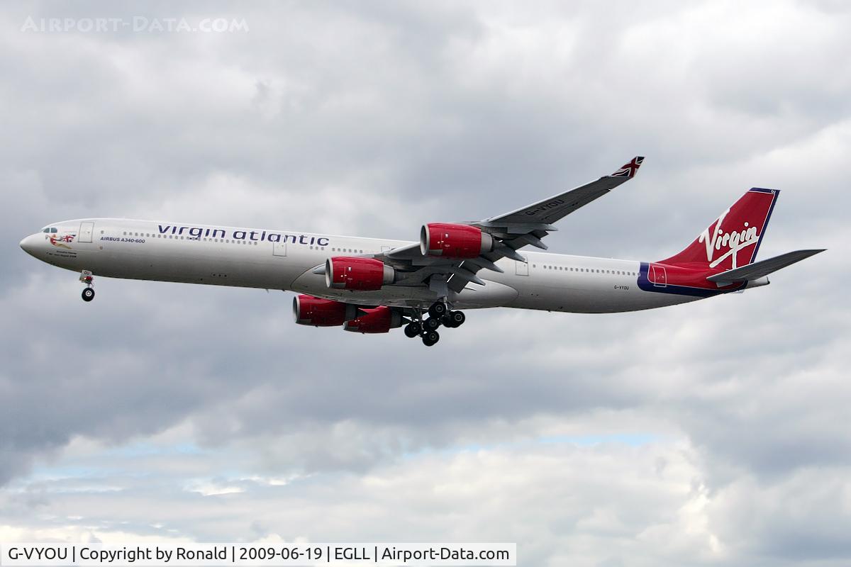G-VYOU, 2006 Airbus A340-642 C/N 765, at lhr