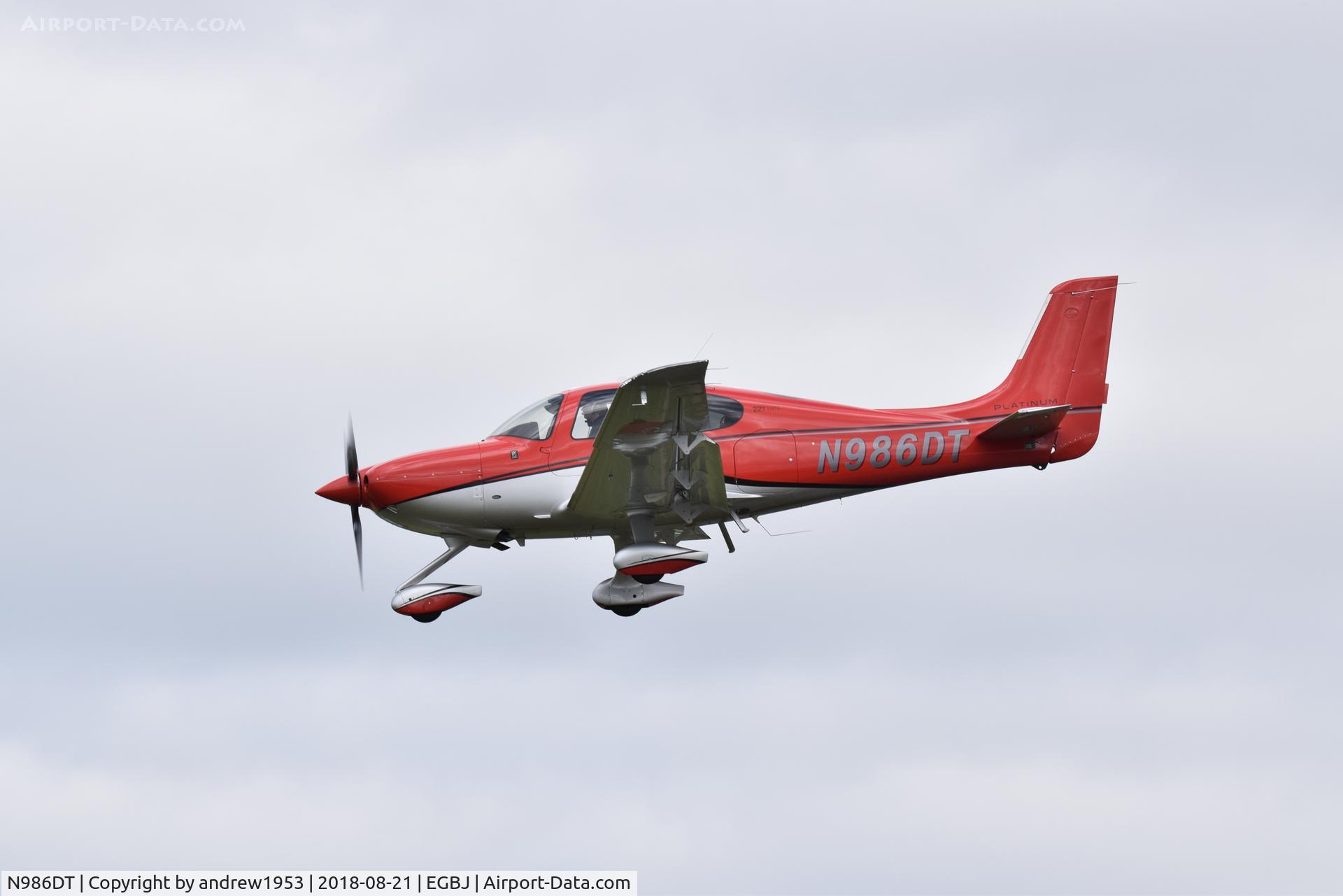N986DT, 2017 Cirrus SR-22T G6-GTS Platinum C/N 1630, N986DT at Gloucestershire Airport.