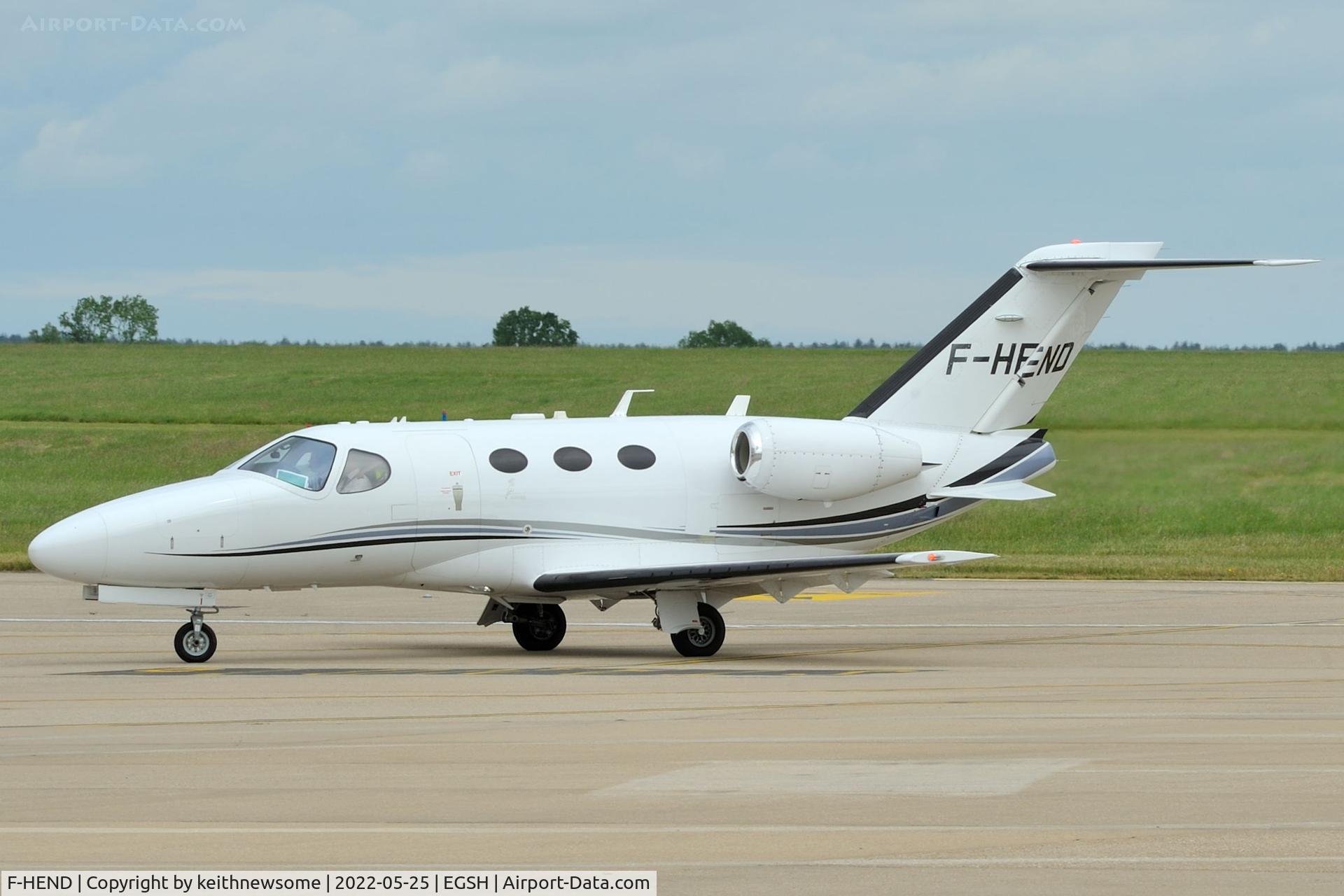 F-HEND, 2009 Cessna 510 Citation Mustang Citation Mustang C/N 510-0161, Arriving at Norwich from Paris.