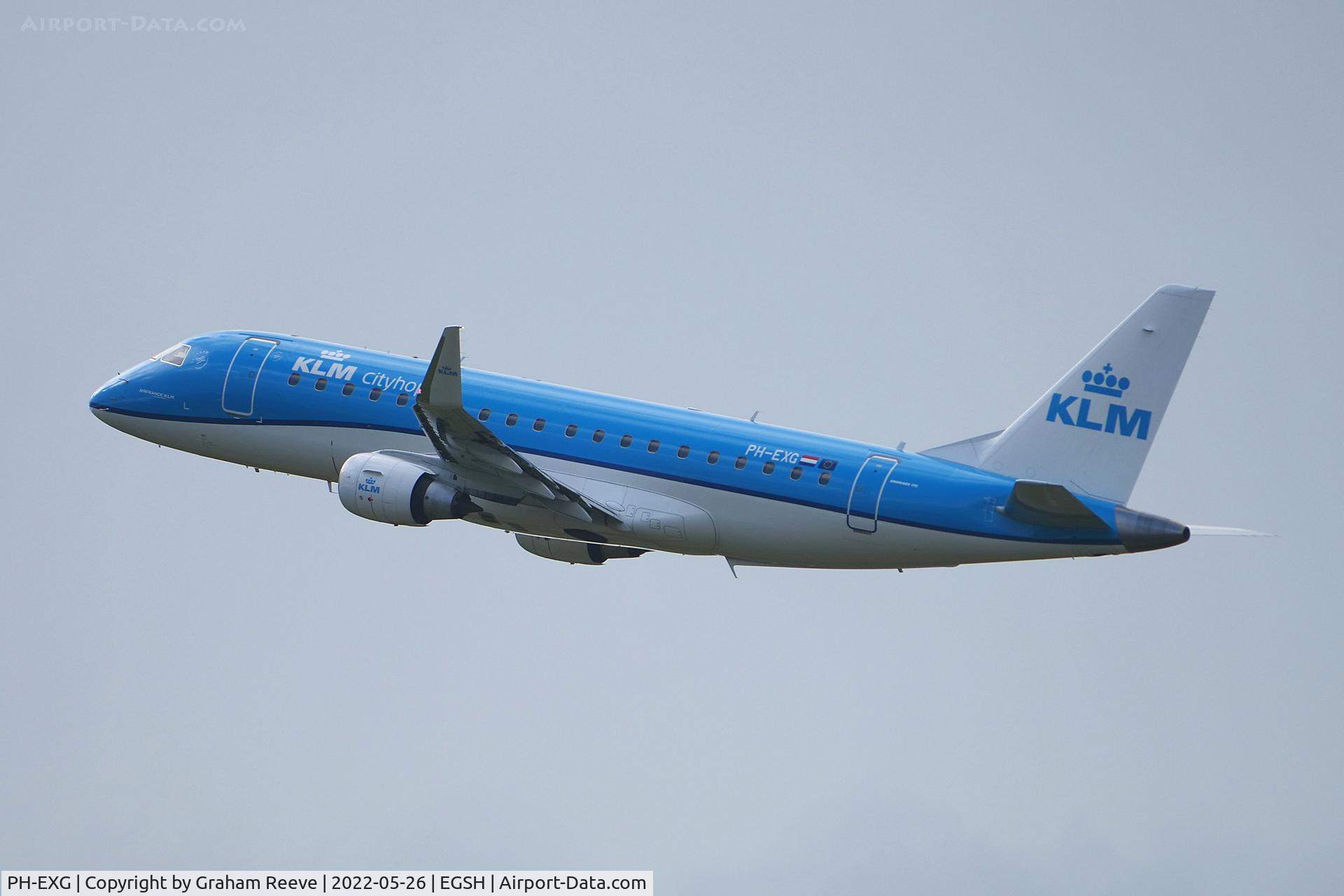 PH-EXG, 2016 Embraer 175STD (ERJ-170-200) C/N 17000546, Departing from Norwich.