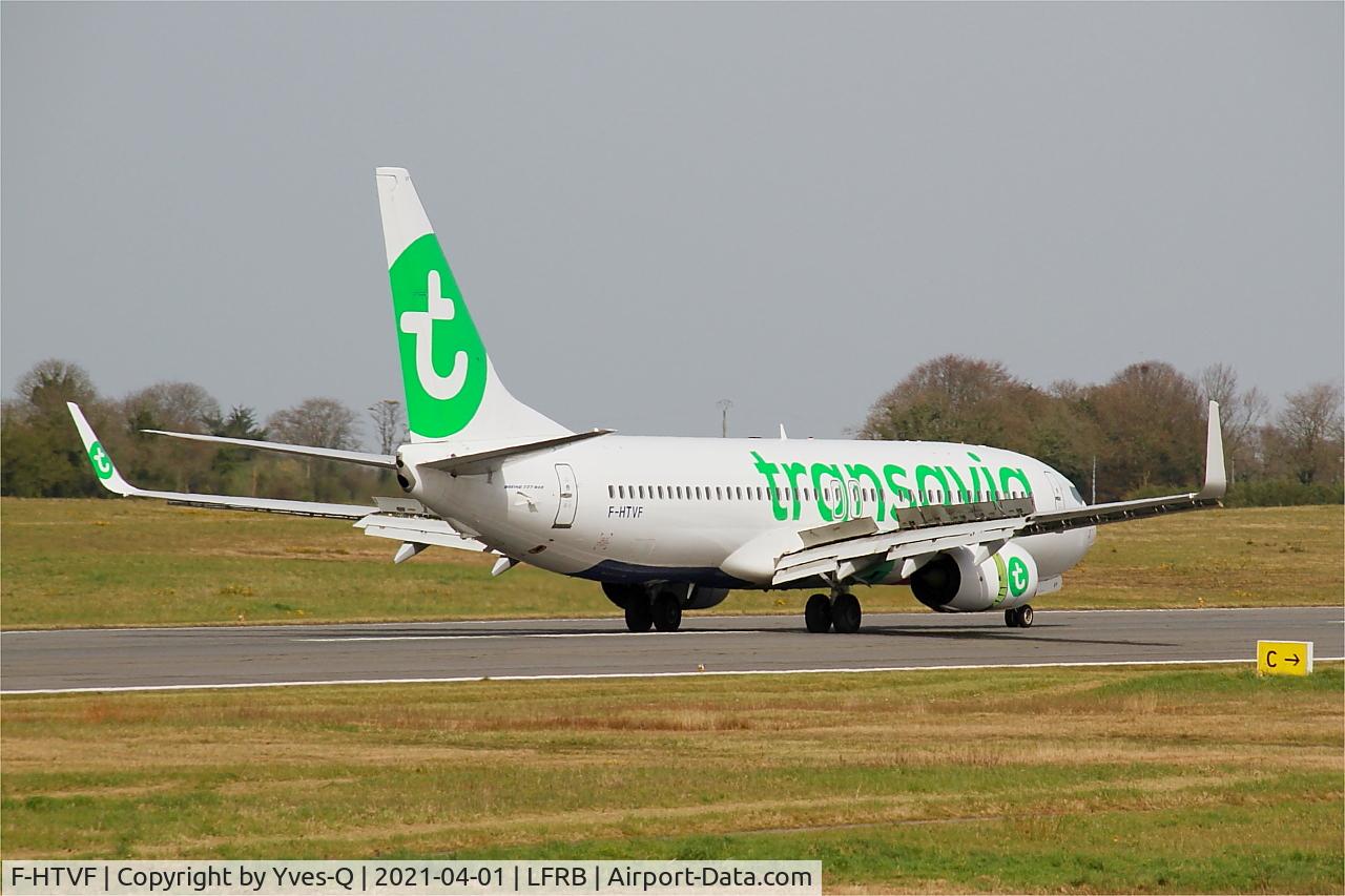 F-HTVF, 2017 Boeing 737-8K2 C/N 62160, Boeing 737-8K2, Reverse thrust landing rwy 07R, Brest-Bretagne Airport (LFRB-BES)
