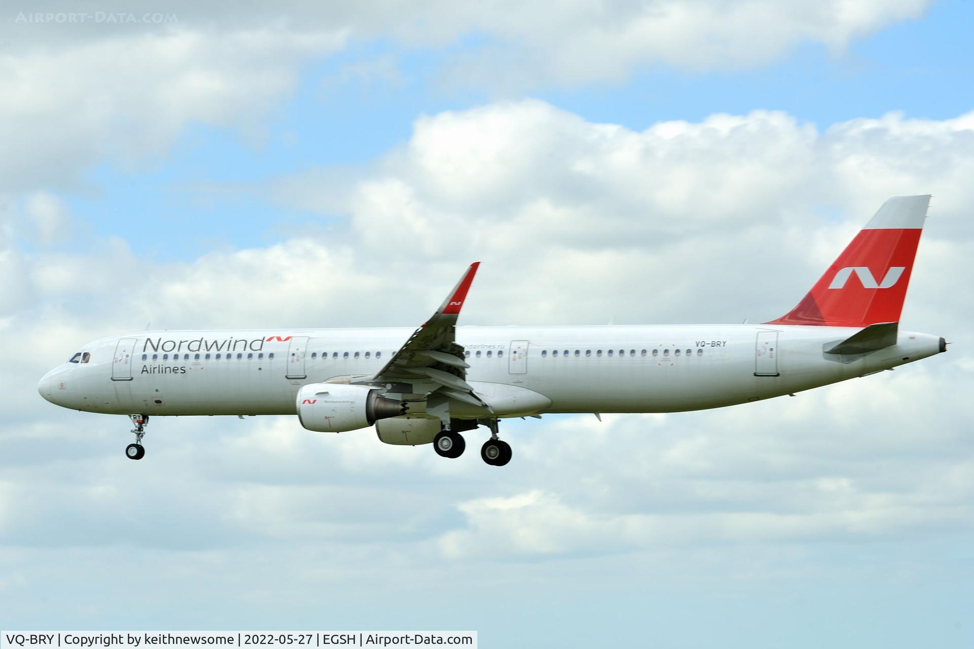 VQ-BRY, 2015 Airbus A321-211 C/N 6515, Arriving at Norwich from Ljubljana, Slovenia.