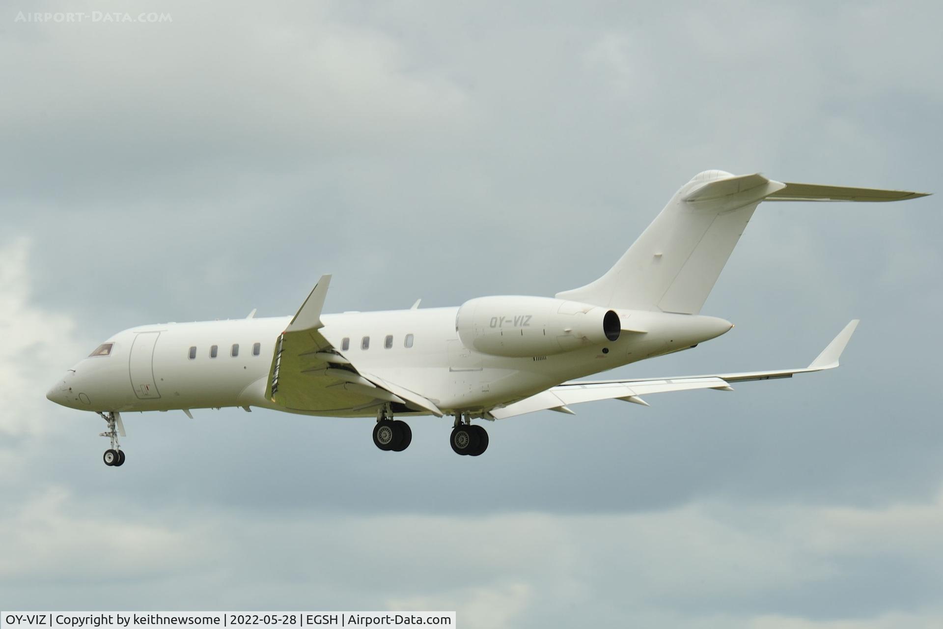 OY-VIZ, 2013 Bombardier BD-700-1A11 Global 5000 C/N 9544, Arriving at Norwich from Paris.