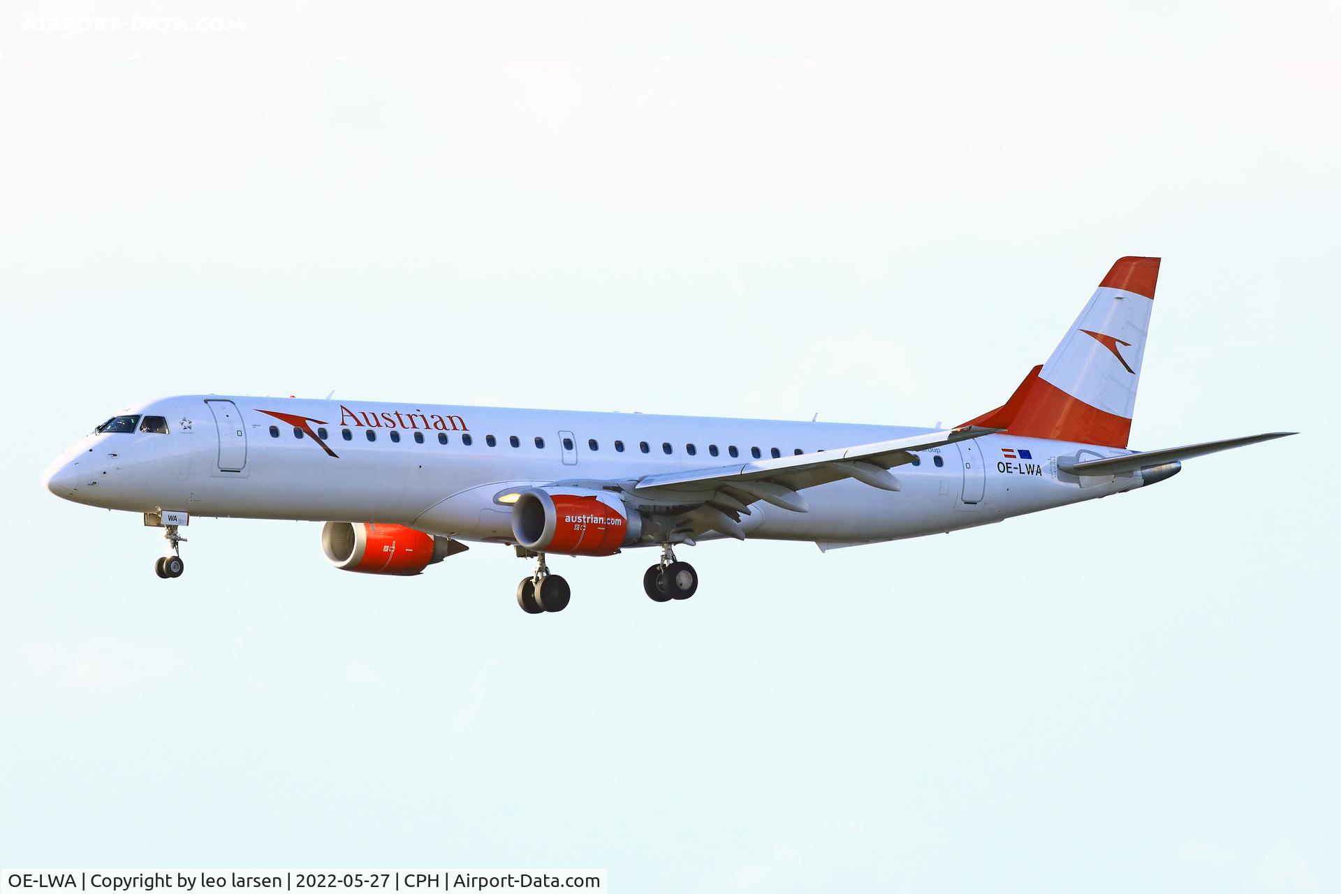 OE-LWA, 2009 Embraer 190LR (ERJ-190-200LR) C/N 19000314, Copenhagen 27.5.2022