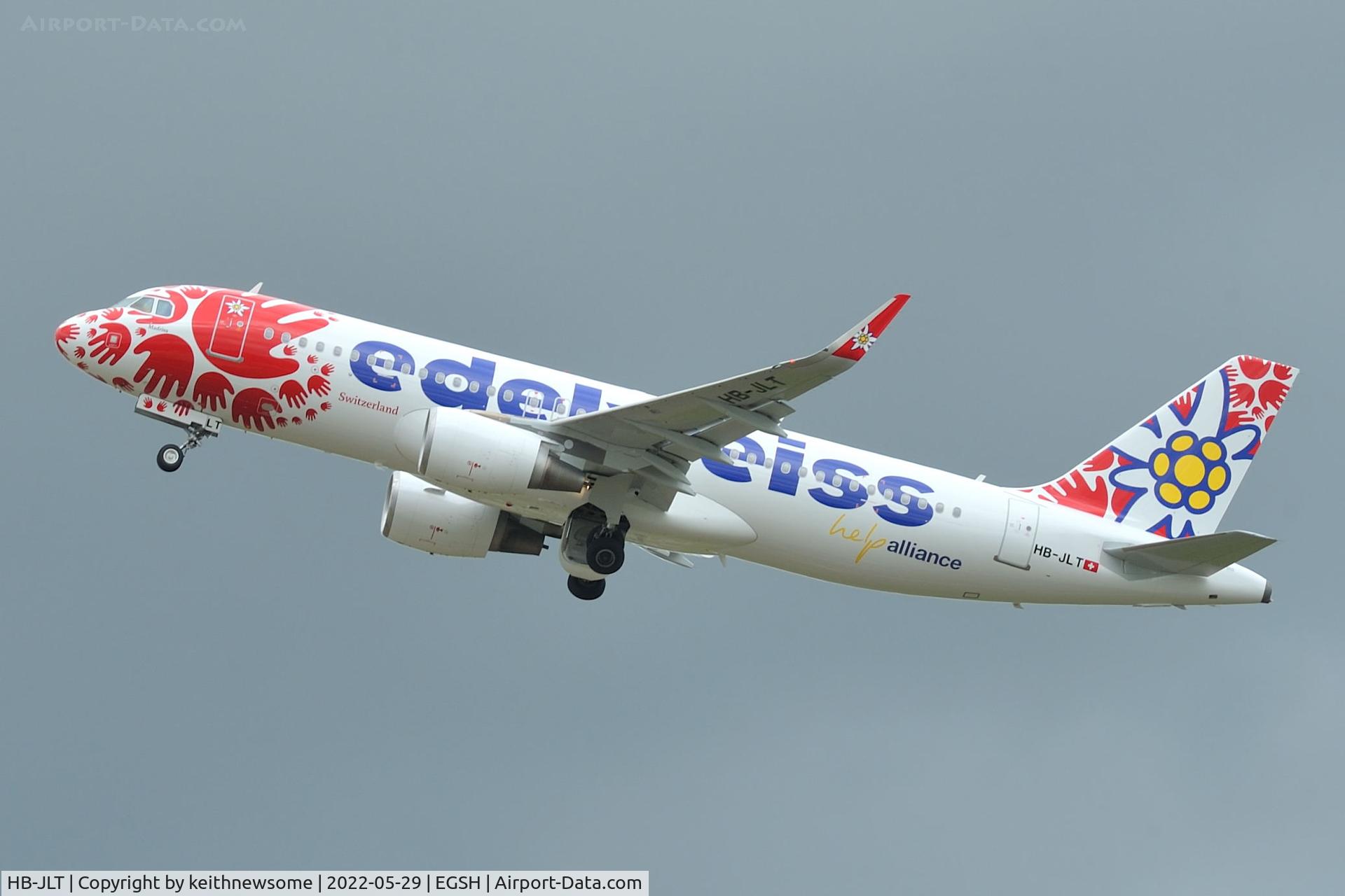 HB-JLT, 2013 Airbus A320-214 C/N 5518, Leaving Norwich for Luqa, Malta.