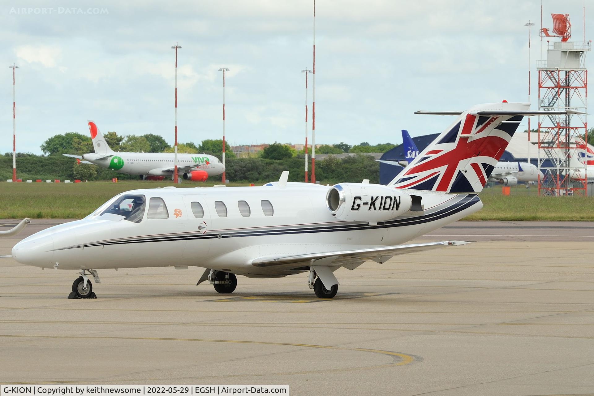 G-KION, 1998 Cessna 525 CitationJet CJ1 C/N 525-0292, Parked at Norwich.
