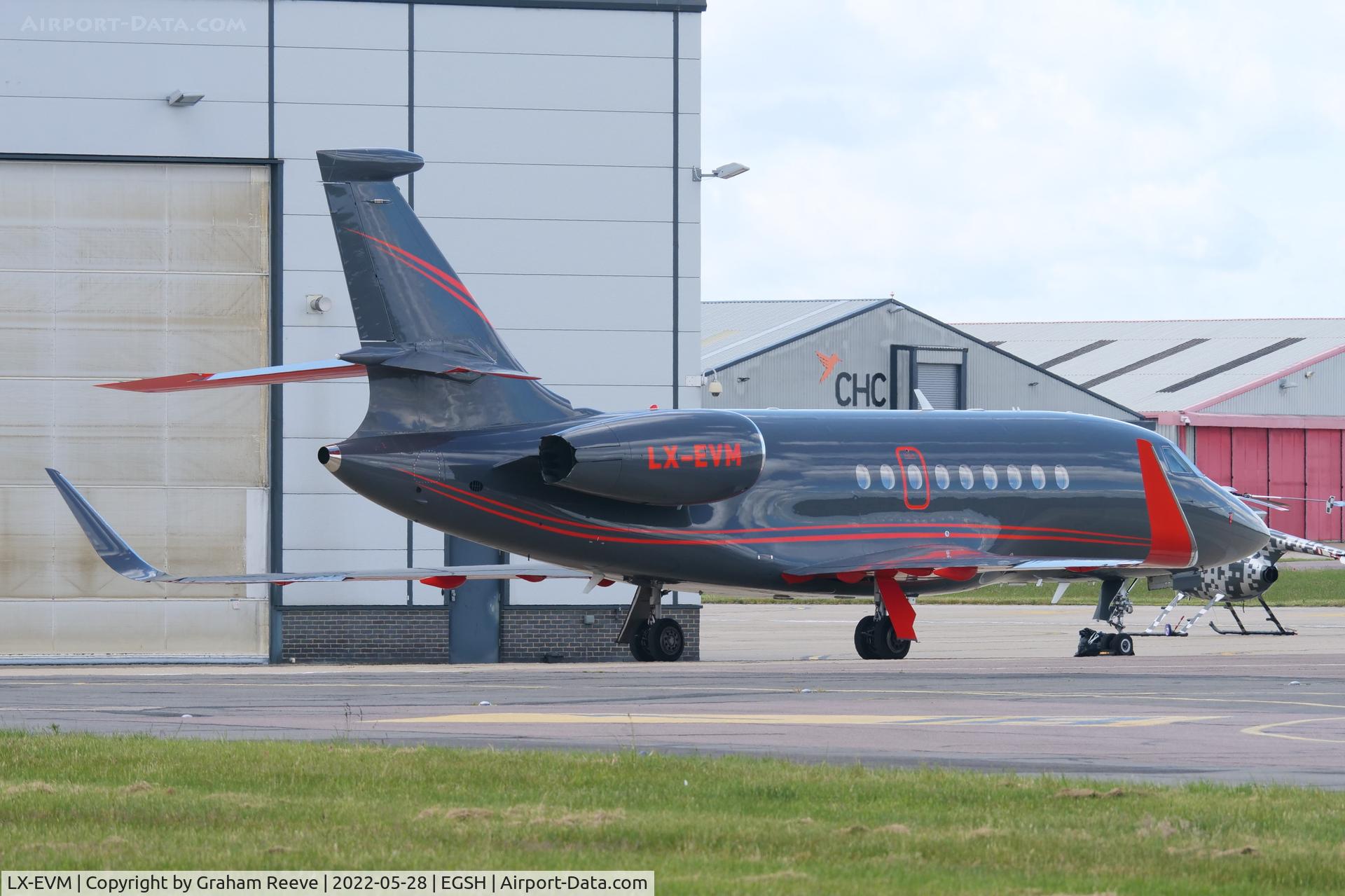 LX-EVM, 2008 Dassault Falcon 2000EX C/N 181, Parked at Norwich.