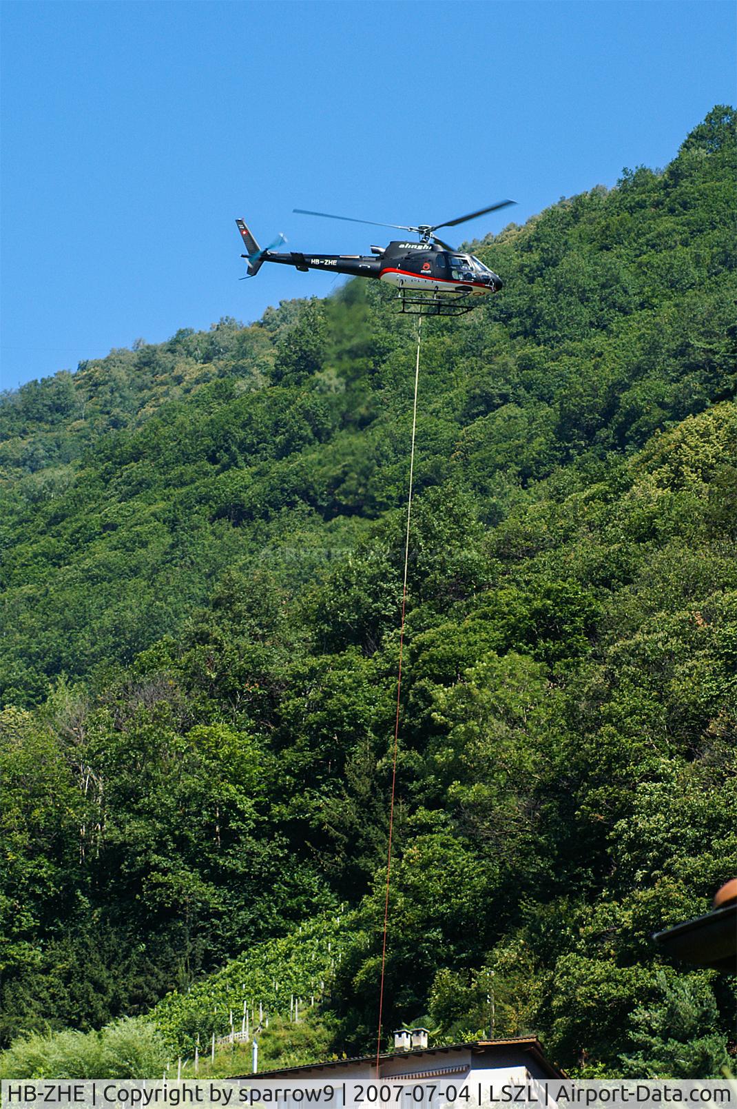 HB-ZHE, 2006 Eurocopter AS-350B-3 Ecureuil Ecureuil C/N 4036, Working at Brione sopra Minusio, near Locarno-Magadino airport