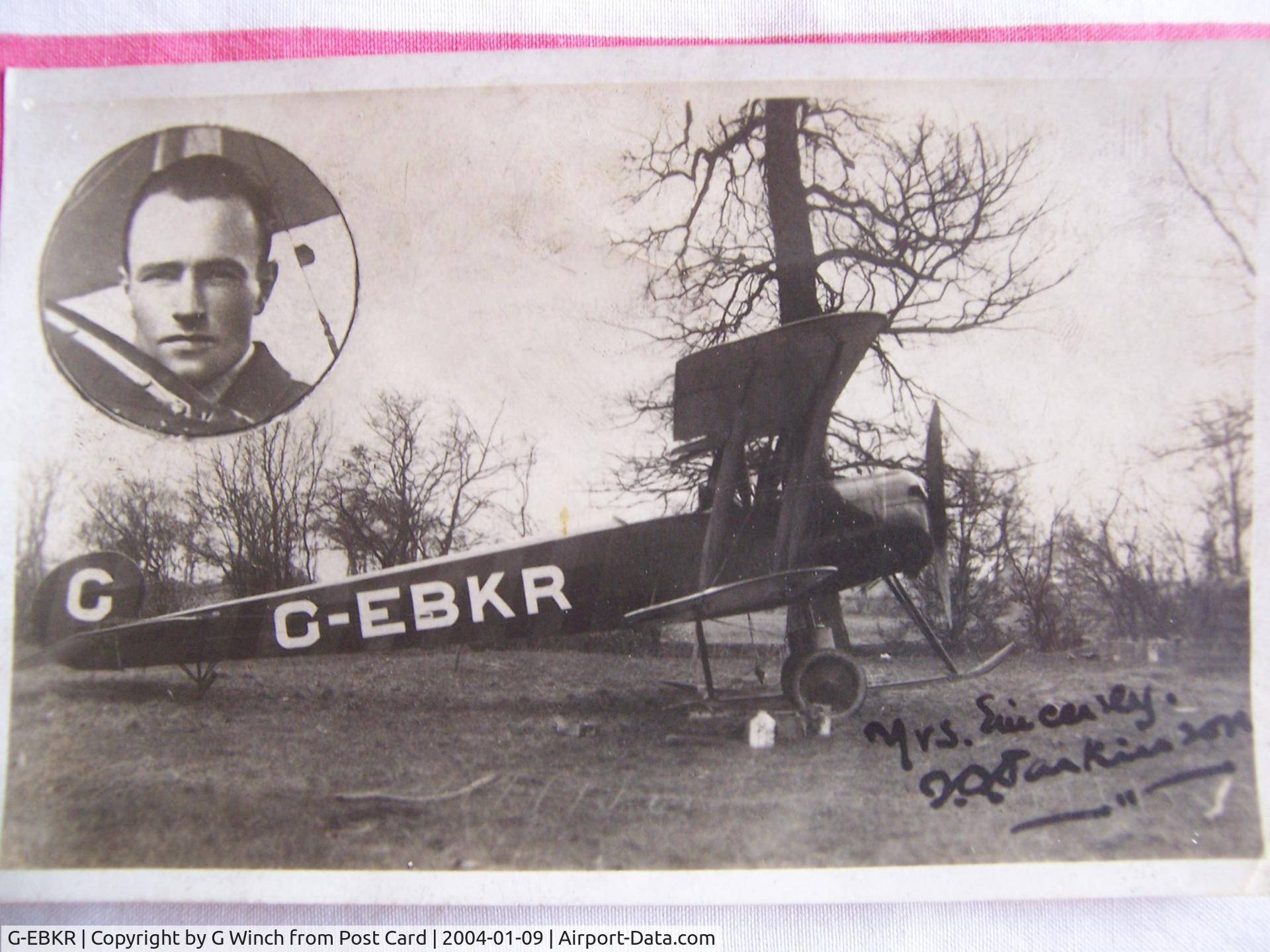 G-EBKR, Avro 504K C/N E3382, My father, L G B Winch, had a joy ride in G-EBKR - this is a Post Card