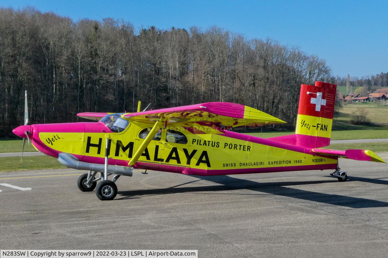 N283SW, 1962 Pilatus PC-6/350-H2 C/N 540, Painted as the first PC-6 prototype (HB-FAN), which was used for Swiss Dhaulagiri Himalaya Expedition May 1960 where it landed on the Dhaulagiri-Nordost-Col ( 5650m, 18536ft AMSL). It was later damged during a take-off and abandoned.