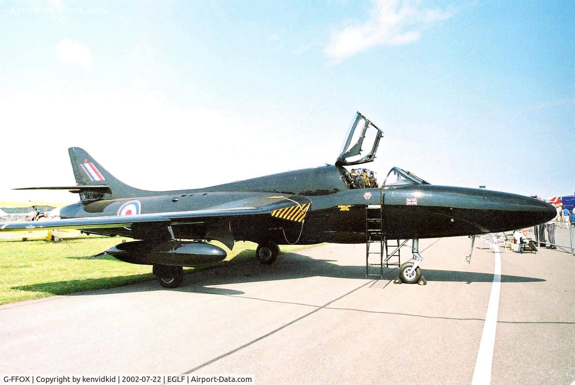 G-FFOX, 1955 Hawker Hunter T.7B C/N 41H-670792, At Farnborough International 2002.