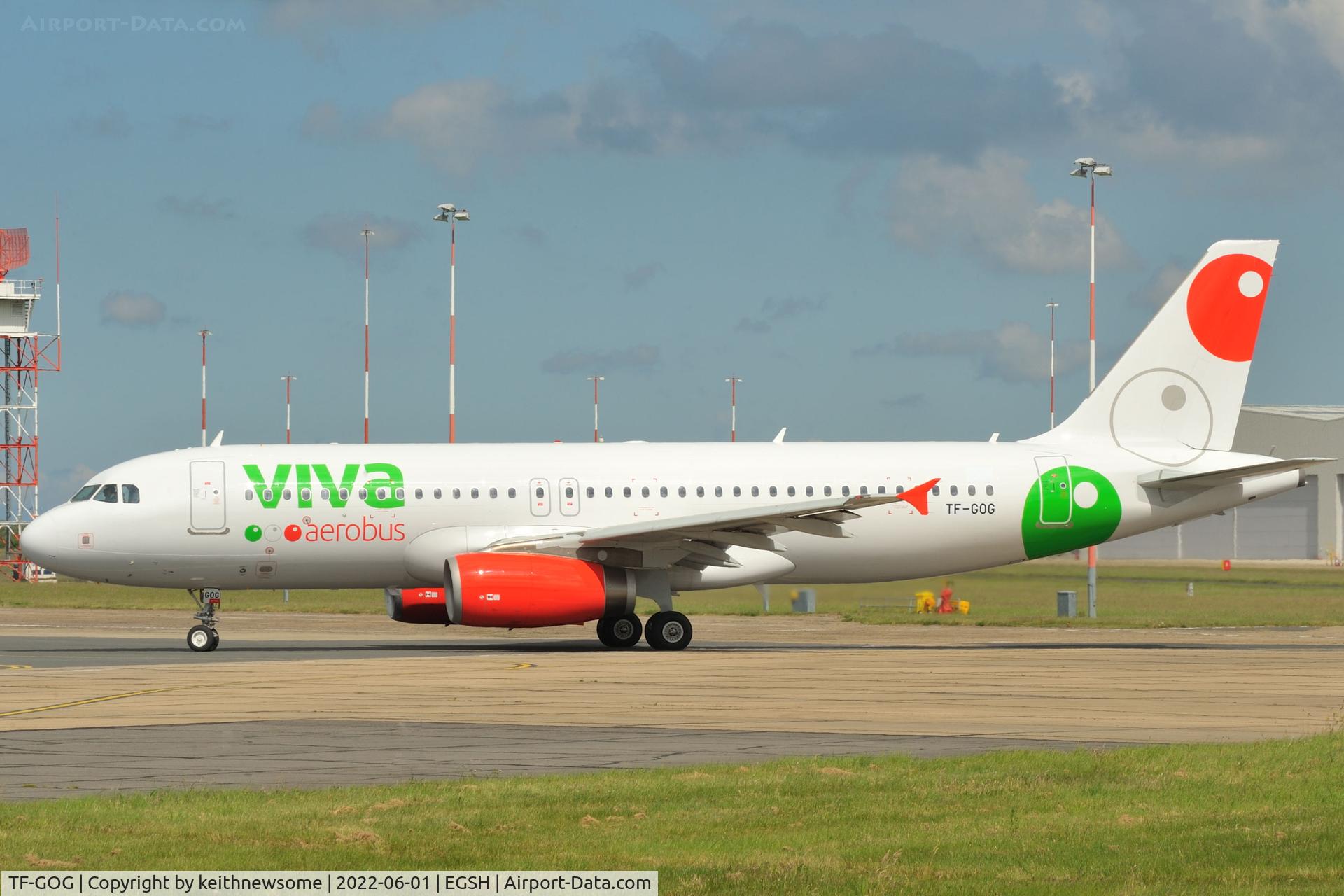 TF-GOG, 2011 Airbus A320-232 C/N 4954, Leaving Norwich for Keflavik.