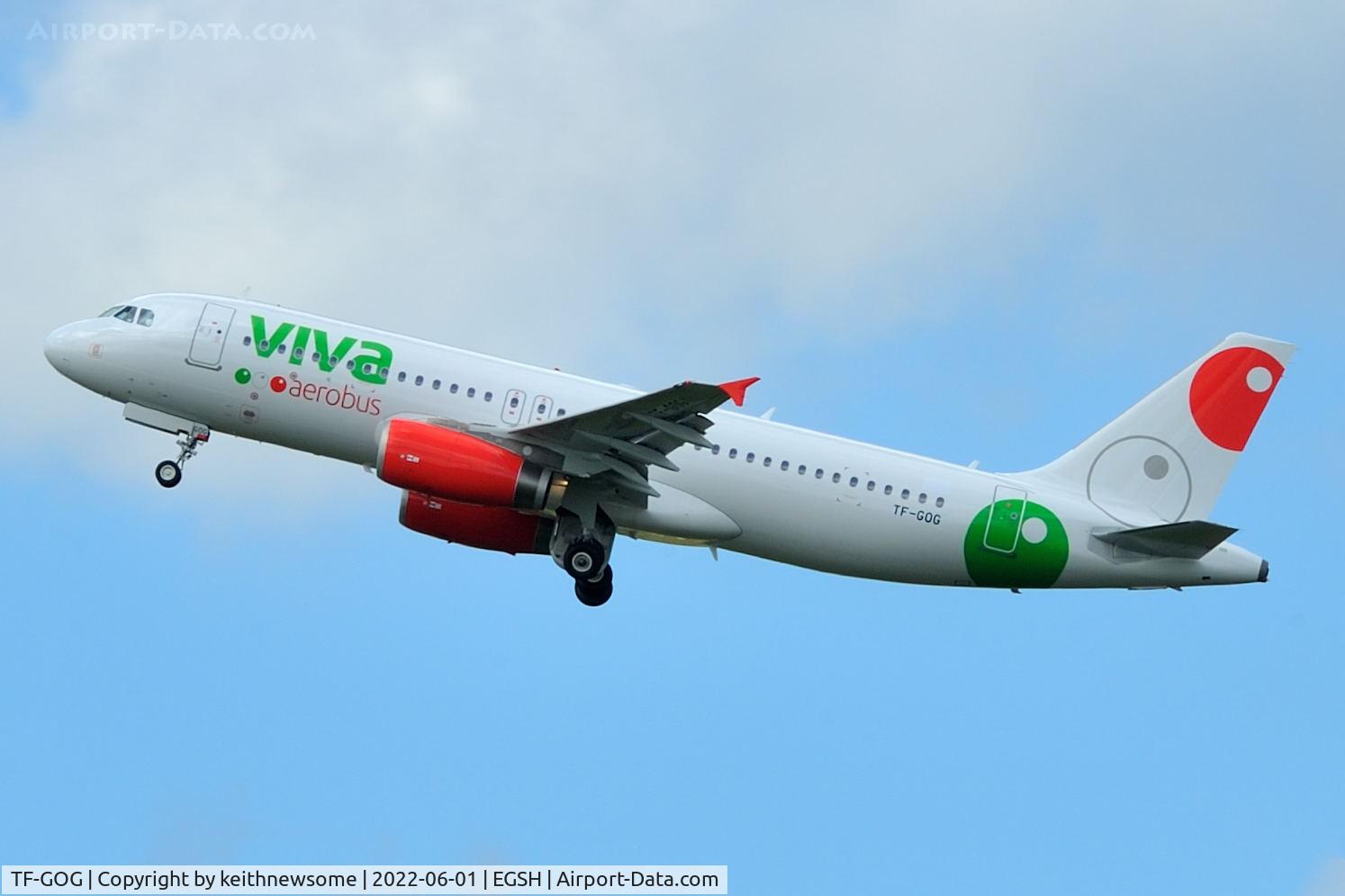 TF-GOG, 2011 Airbus A320-232 C/N 4954, Leaving Norwich for Keflavik.