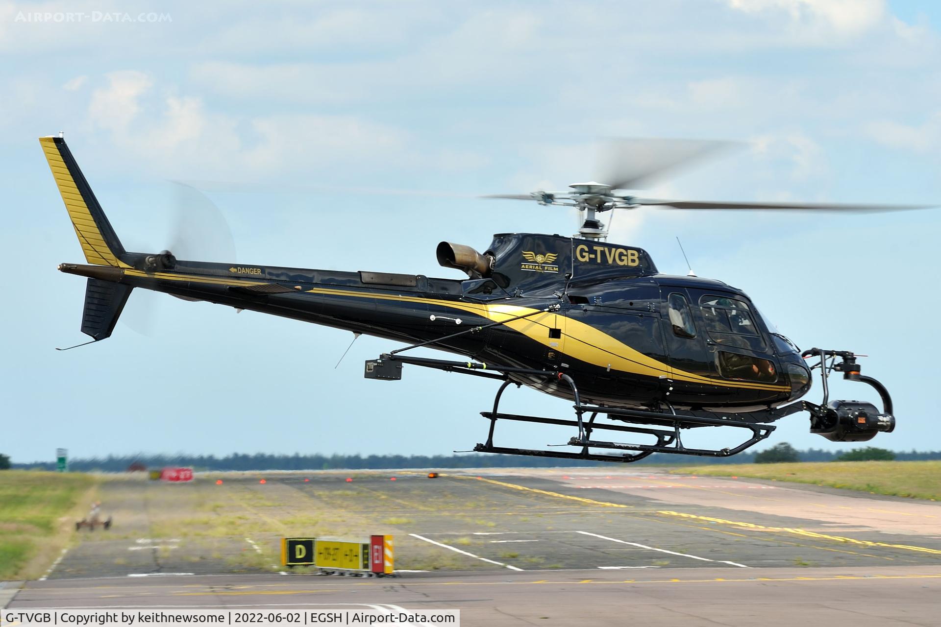 G-TVGB, 2017 Airbus Helicopters AS-350B-3 Ecureuil C/N 8427, Leaving Norwich following fuel stop.