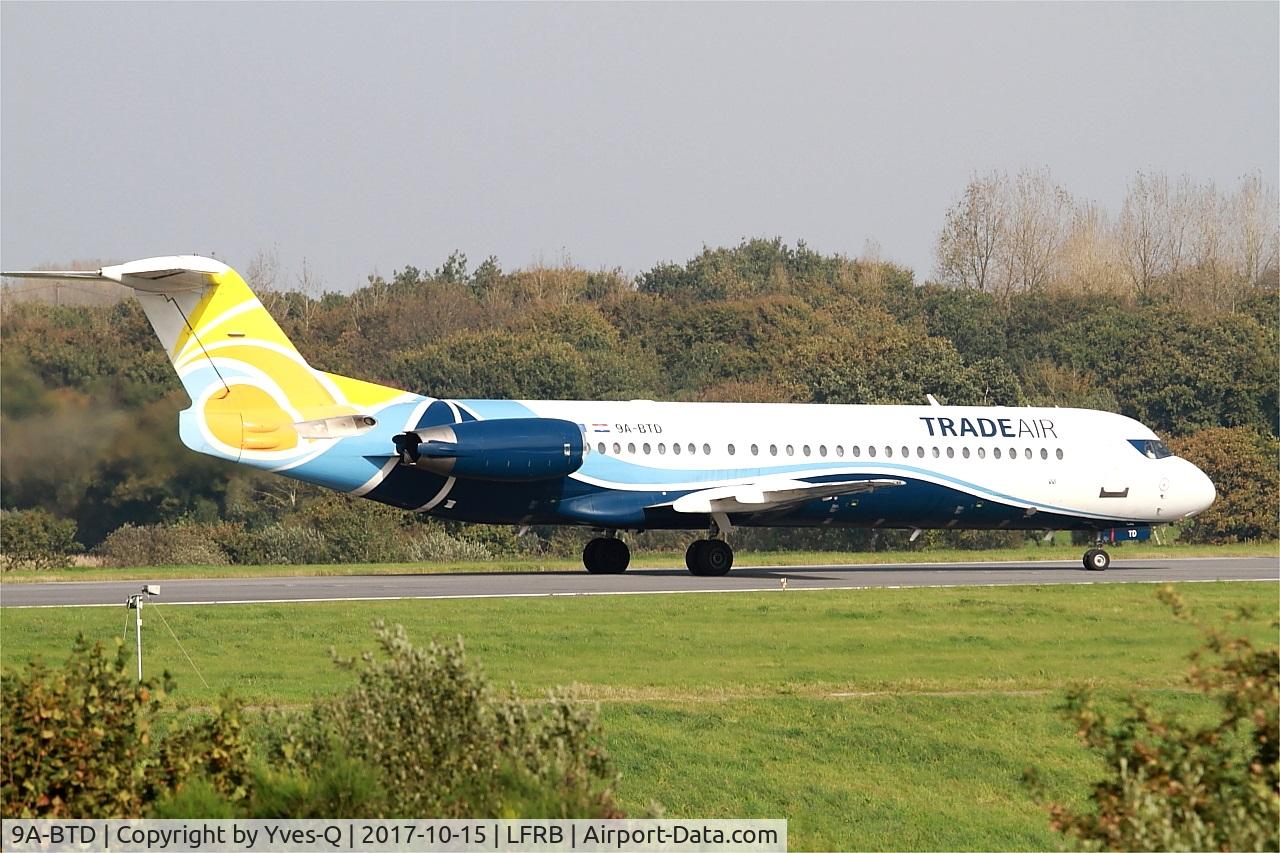 9A-BTD, 1992 Fokker 100 (F-28-0100) C/N 11407, Fokker 100, Taxiing rwy 25L, Brest-Bretagne airport (LFRB-BES)