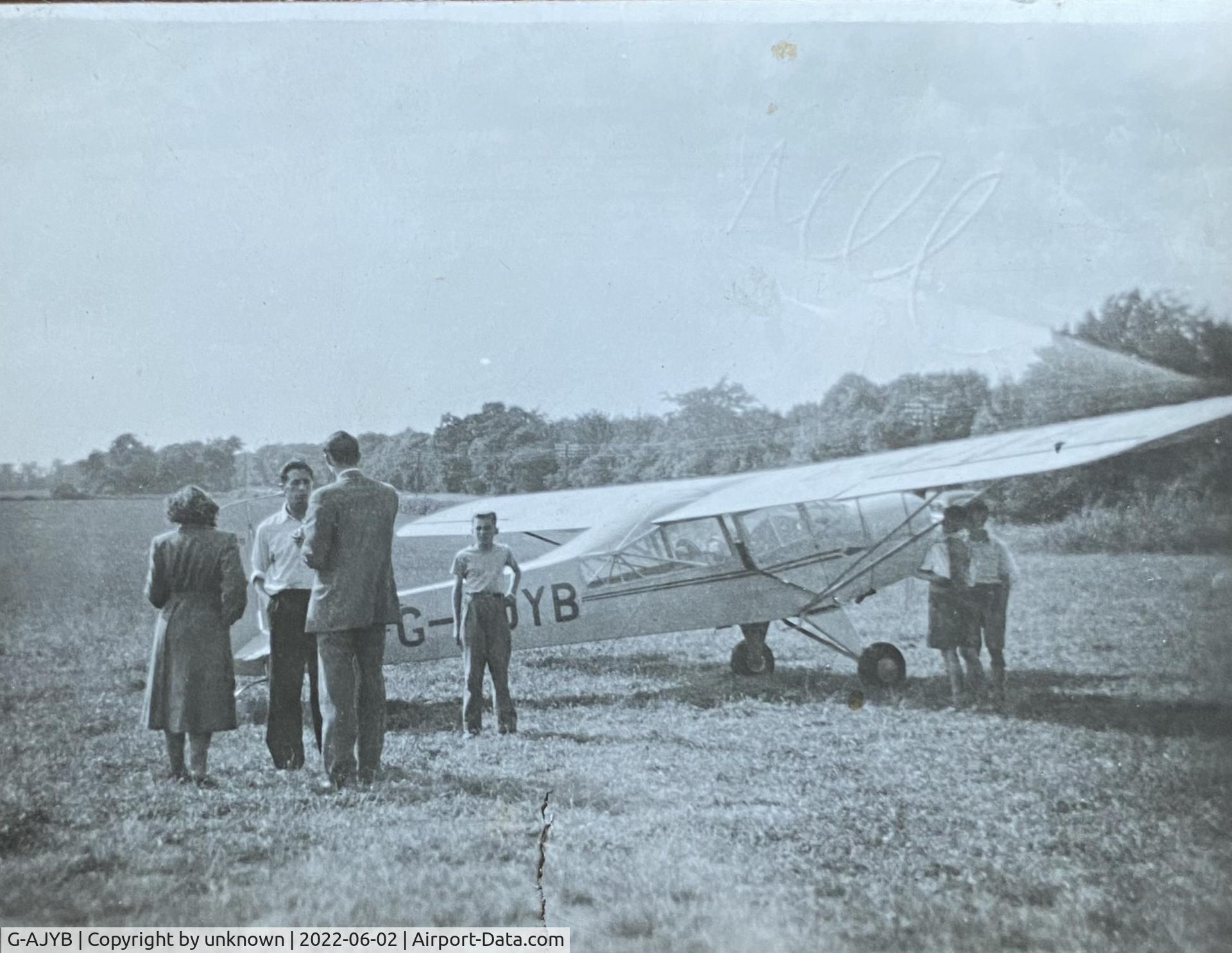G-AJYB, 1945 Taylorcraft J-1N Alpha C/N 847, photo found in parent's belongings.  No idea who or when, but think this was taken at Mousehold airfield.