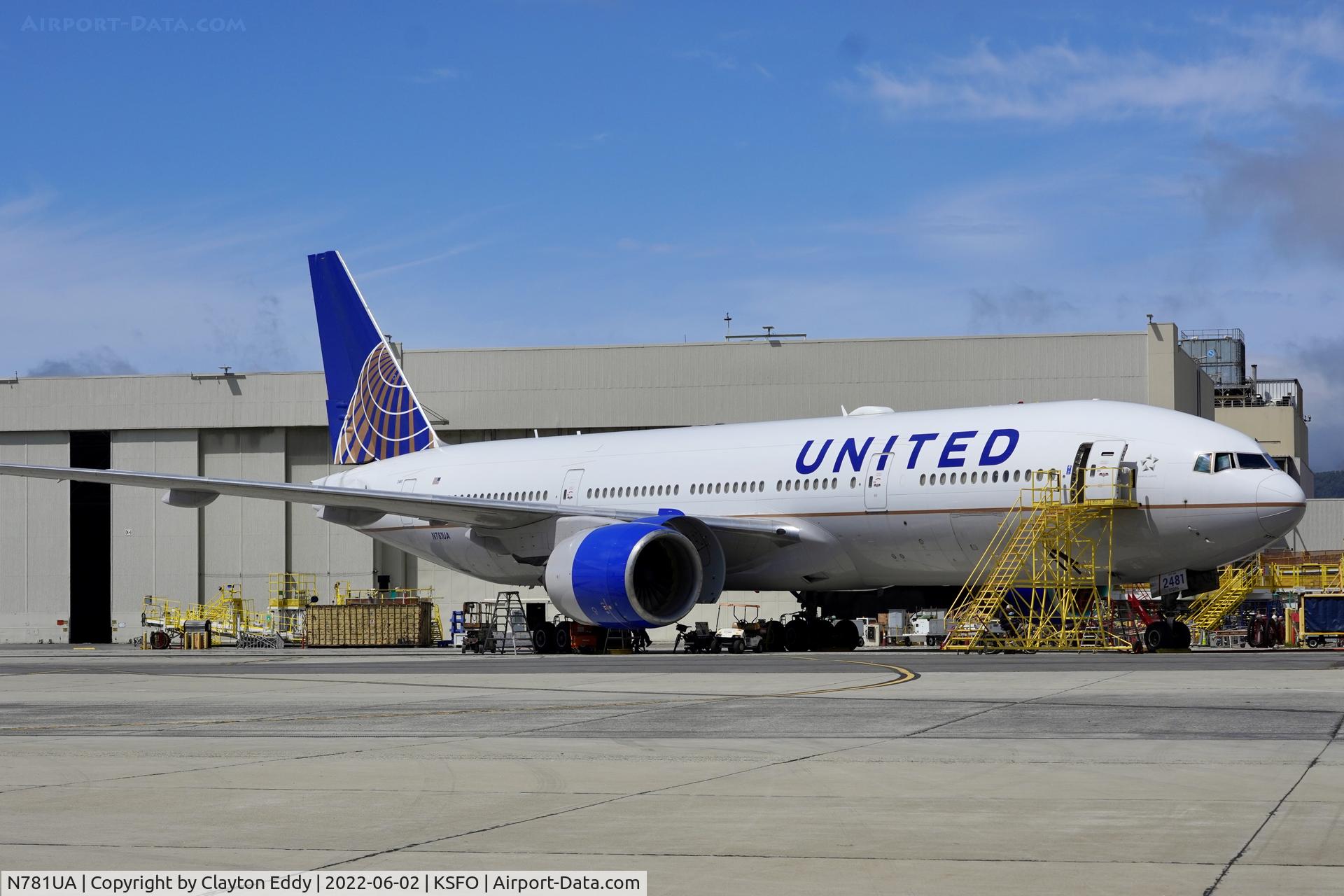 N781UA, 1996 Boeing 777-222 C/N 26945, Now with the new reinforced fan cowls. SFO 2022.
