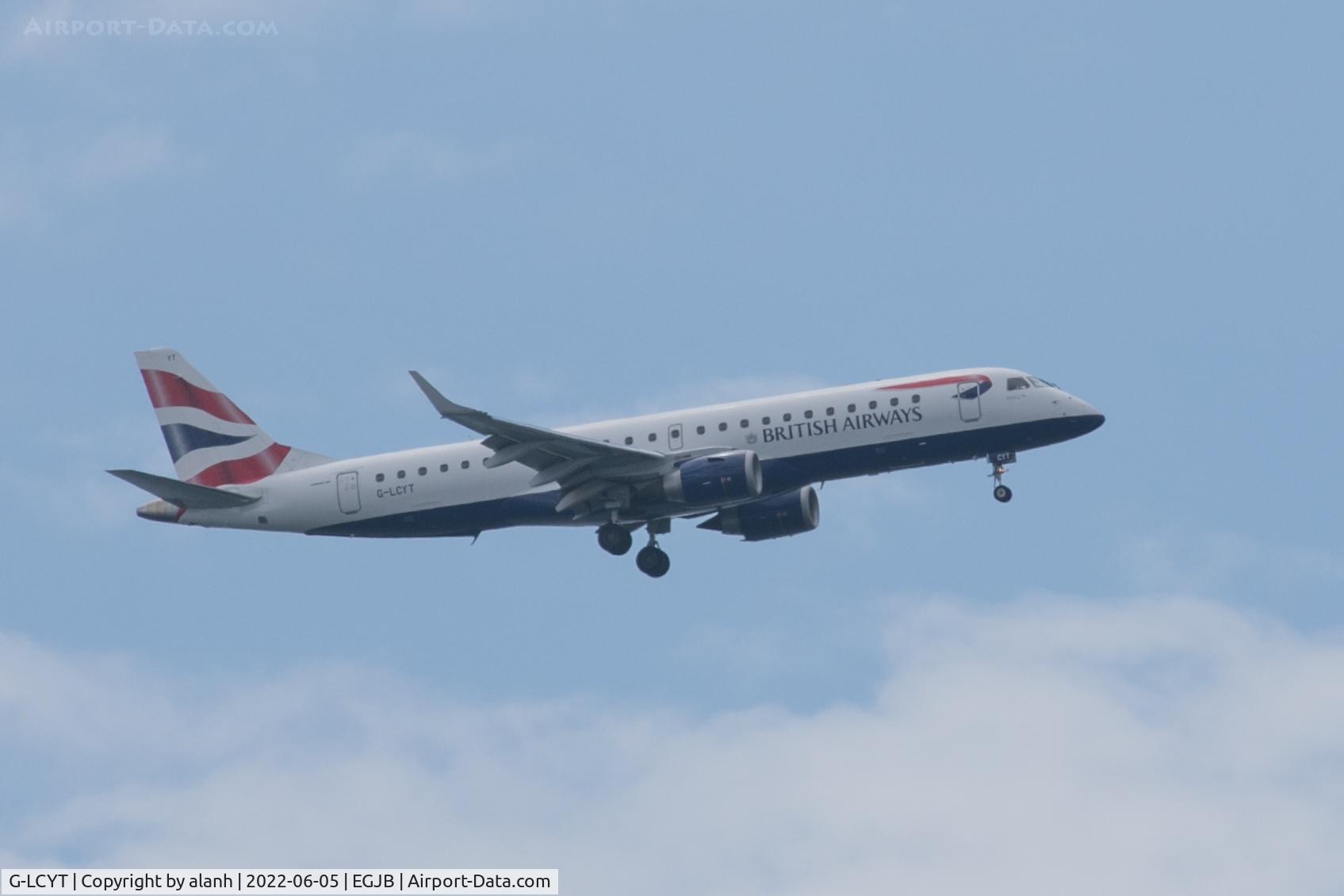 G-LCYT, 2014 Embraer 190SR (ERJ-190-100SR) C/N 19000670, Approaching Guernsey from Palma de Mallorca