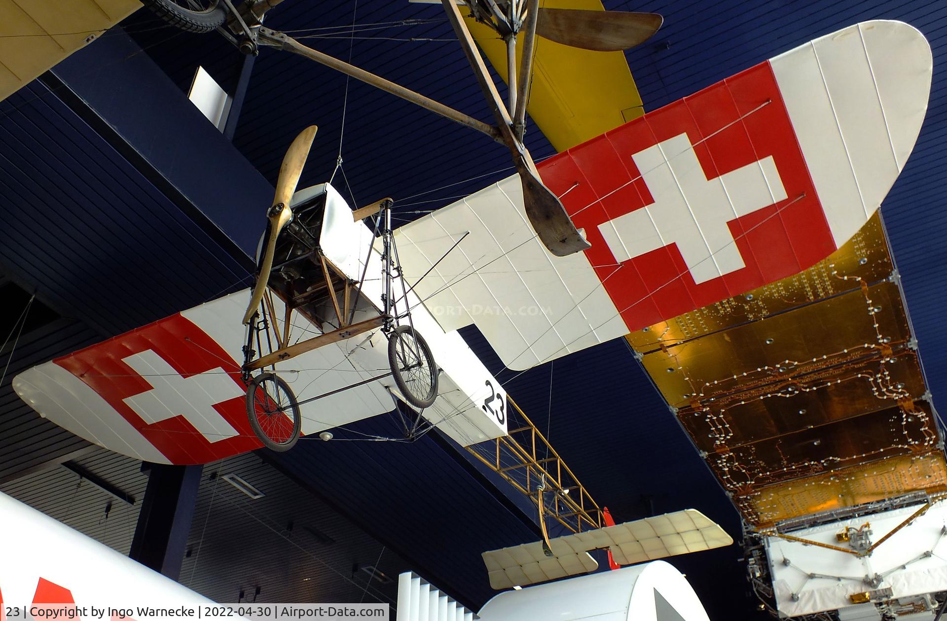 23, 1913 Bleriot XI b C/N Not found 23, Bleriot XI b (original aircraft used by Oskar Bider in 1913 for the first flight across the Alps) at the Verkehrshaus der Schweiz, Luzern (Lucerne)