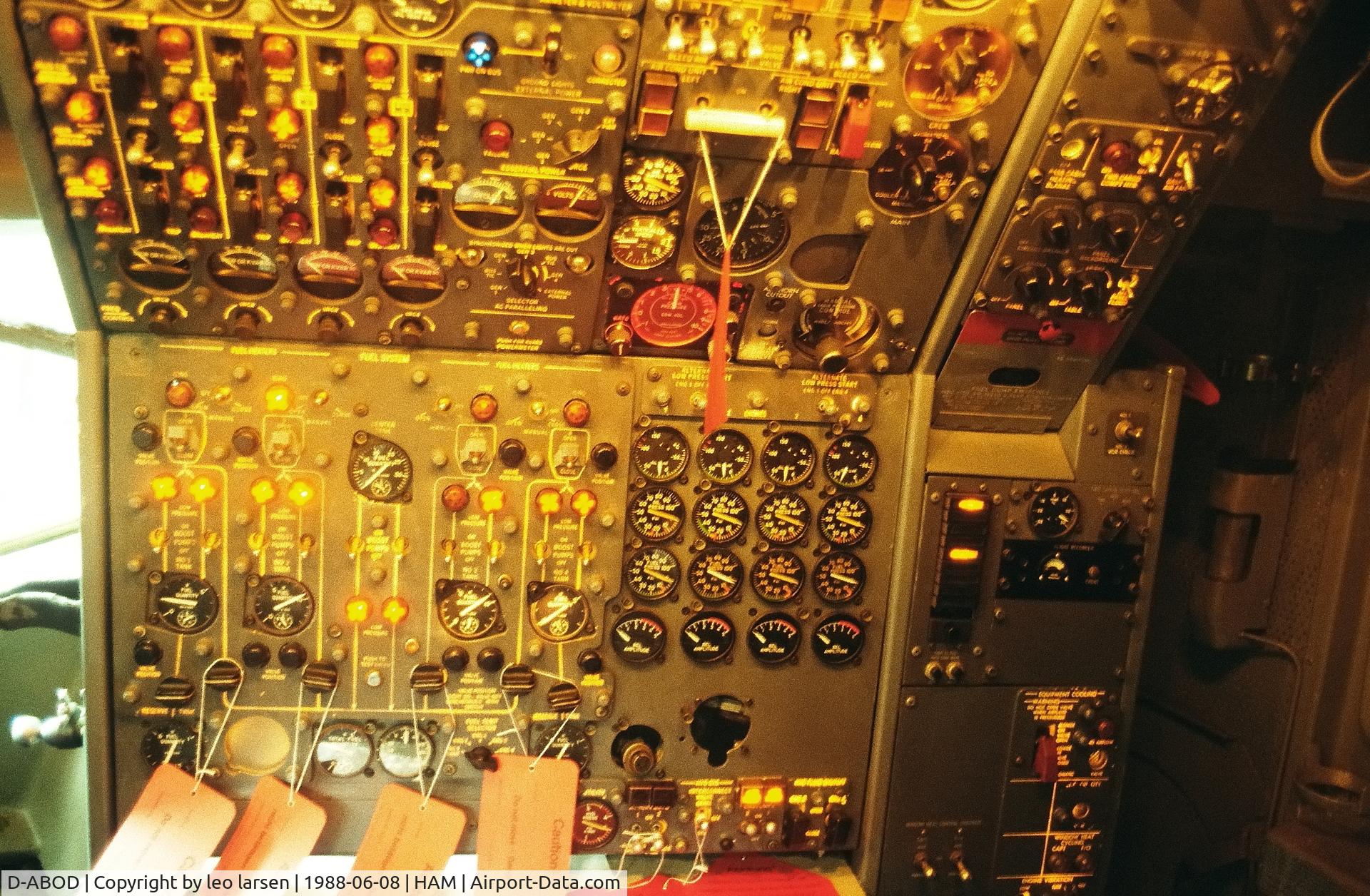 D-ABOD, 1960 Boeing 707-430 C/N 17720, Lufthansa Hamburg Flight Engineer panel8.6.1988