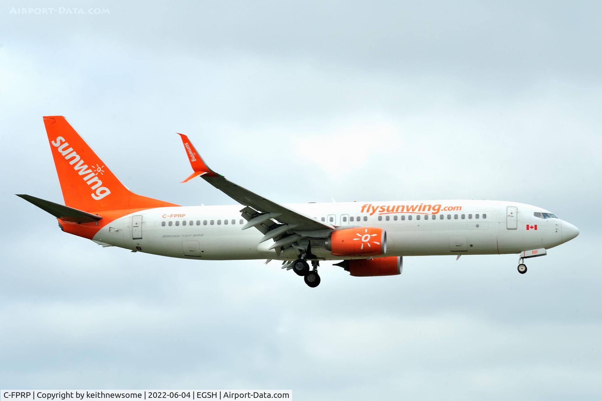 C-FPRP, 2015 Boeing 737-8FH C/N 39959, Arriving at Norwich from Majorca.