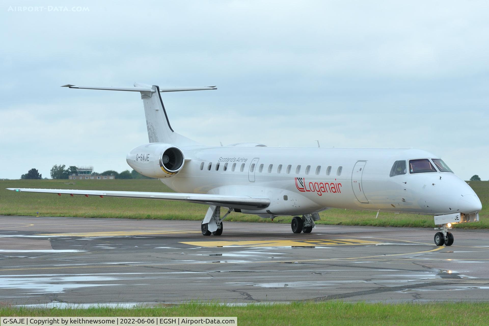 G-SAJE, 2001 Embraer EMB-145EP (ERJ-145EP) C/N 145442, Arriving at Norwich from Aberdeen.