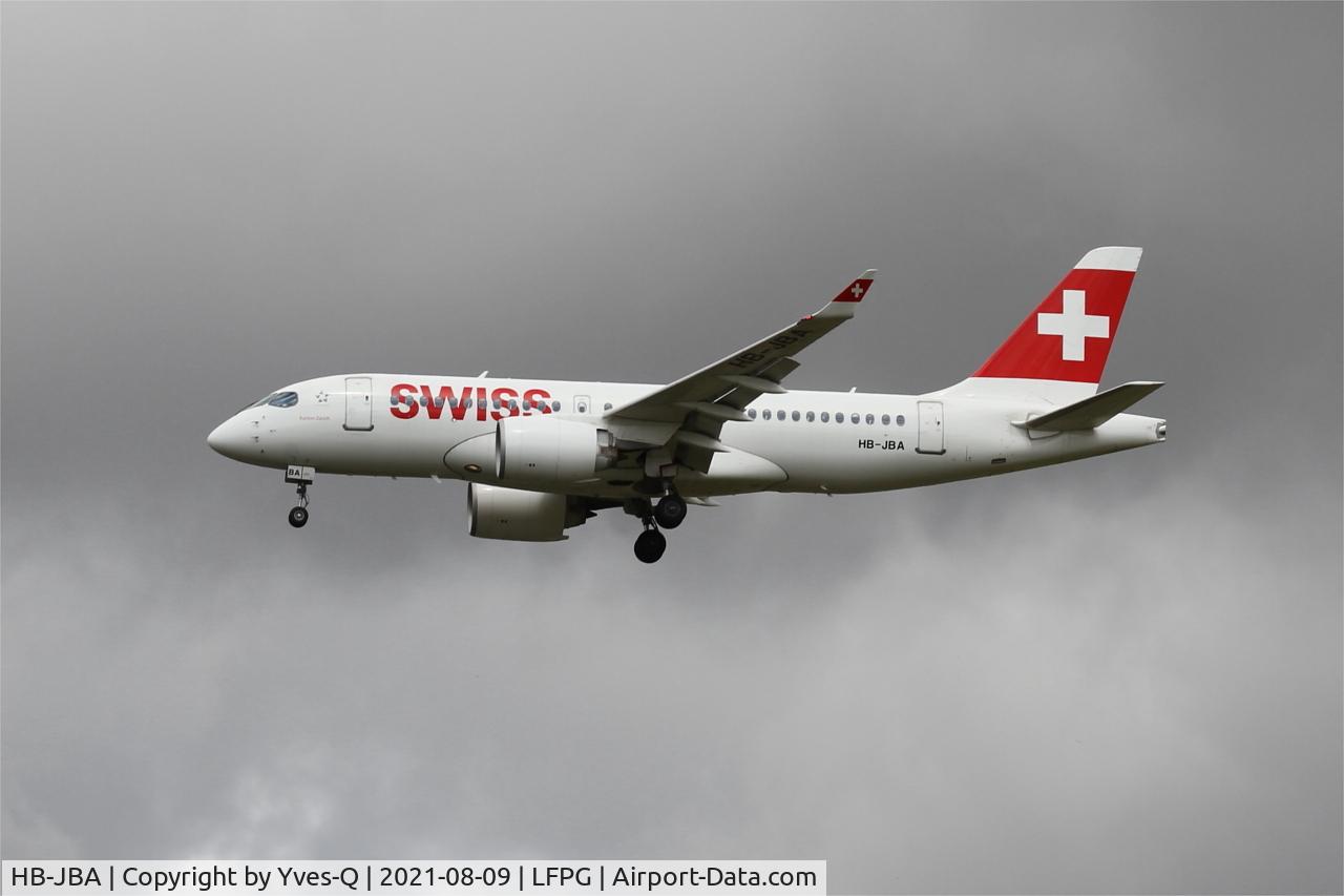 HB-JBA, 2016 Bombardier CSeries CS100 (BD-500-1A10) C/N 50010, Bombardier CSeries CS100, On final rwy 26L, Roissy Charles De Gaulle airport (LFPG-CDG)