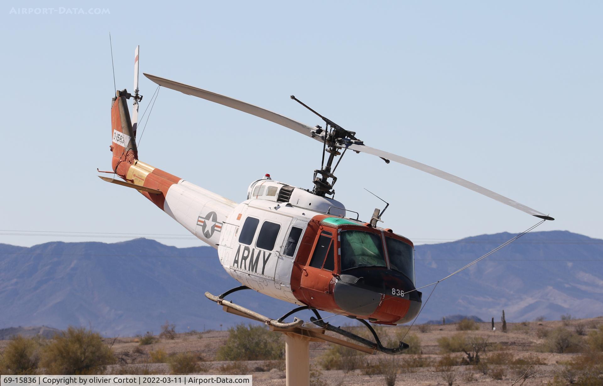 69-15836, 1969 Bell UH-1H Iroquois C/N 12124, Laguna airfield, near the entrance.