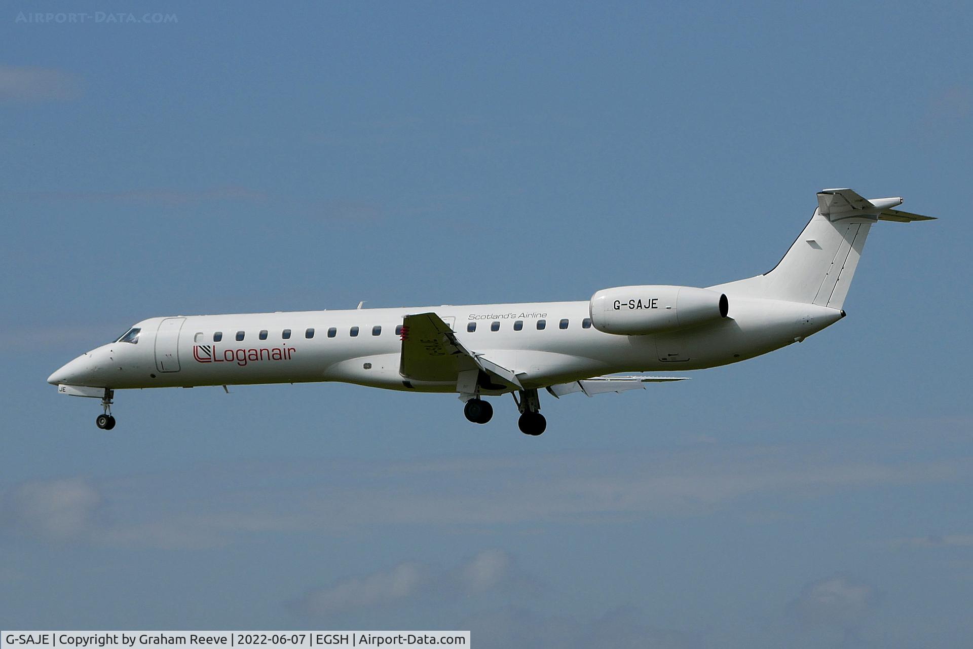 G-SAJE, 2001 Embraer EMB-145EP (ERJ-145EP) C/N 145442, Landing at Norwich.