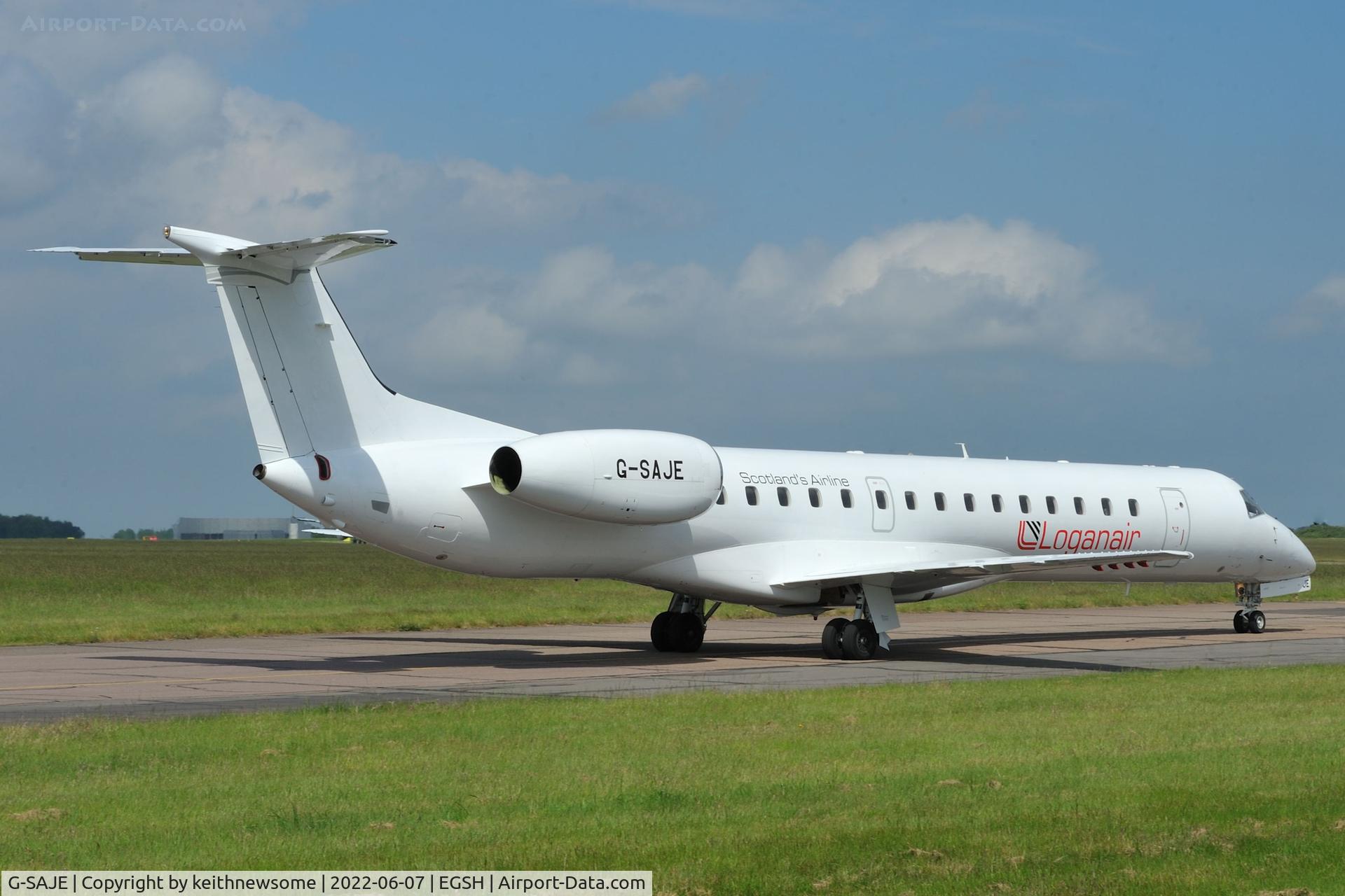 G-SAJE, 2001 Embraer EMB-145EP (ERJ-145EP) C/N 145442, Arriving at Norwich from Exeter.