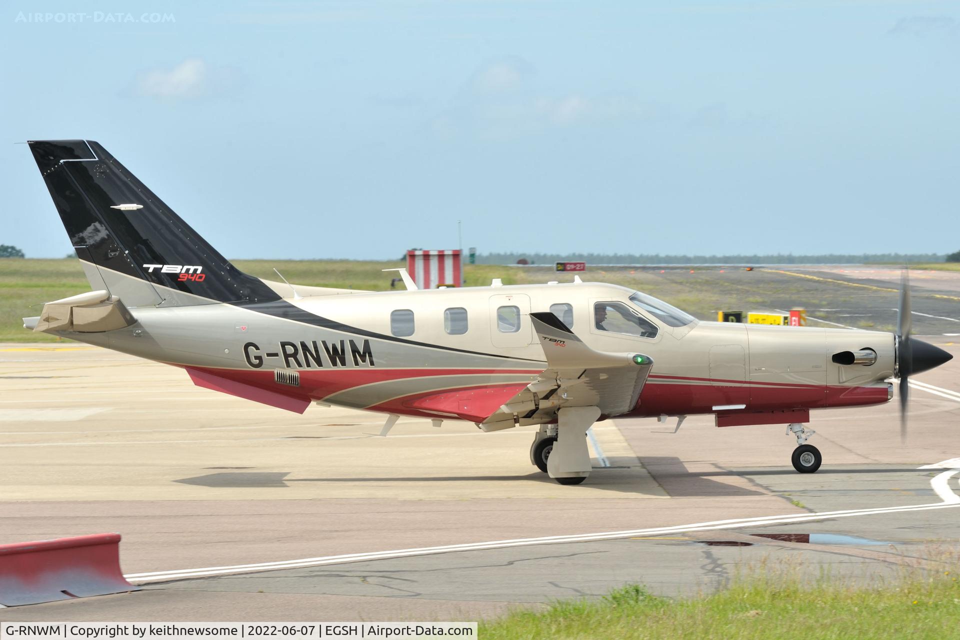 G-RNWM, 2021 Daher TBM-940 C/N 1395, Leaving Norwich for Liverpool.