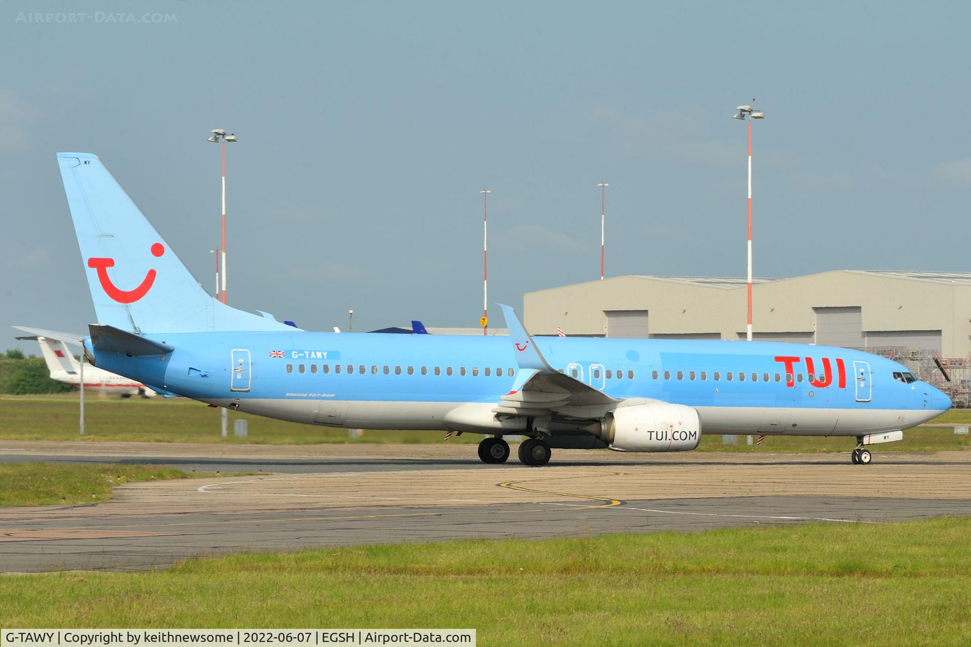 G-TAWY, Boeing 737-8K5 C/N 37246, Arriving at Norwich from Exeter.