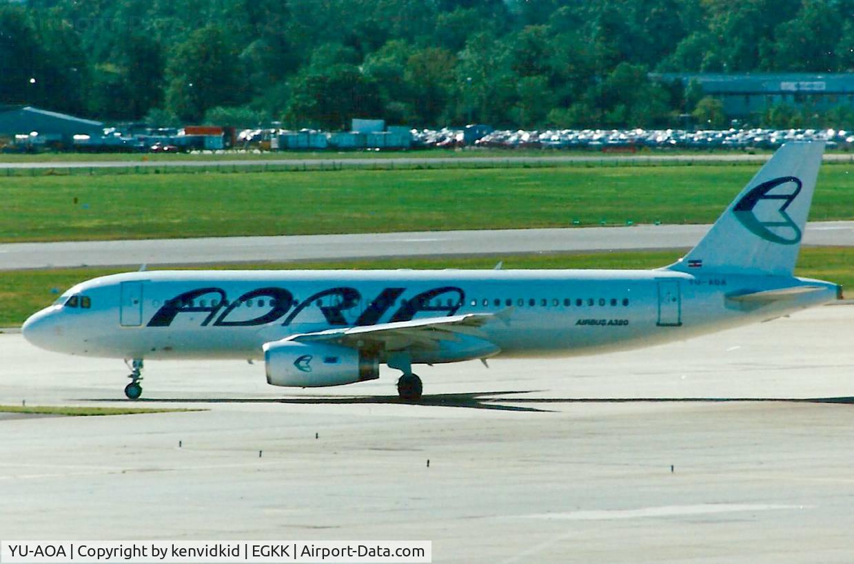 YU-AOA, 1988 Airbus A320-231 C/N 0043, At Gatwick circa 1989.