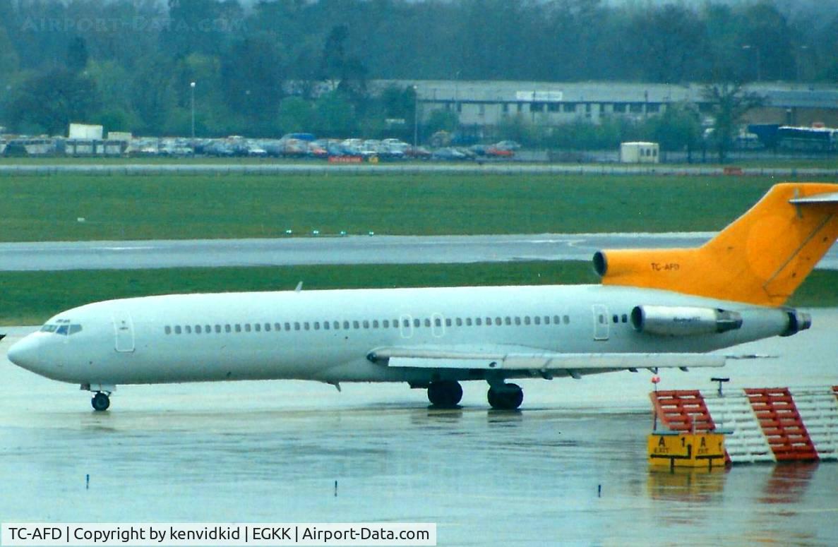 TC-AFD, 1975 Boeing 727-230 C/N 21113, At Gatwick circa 1989.