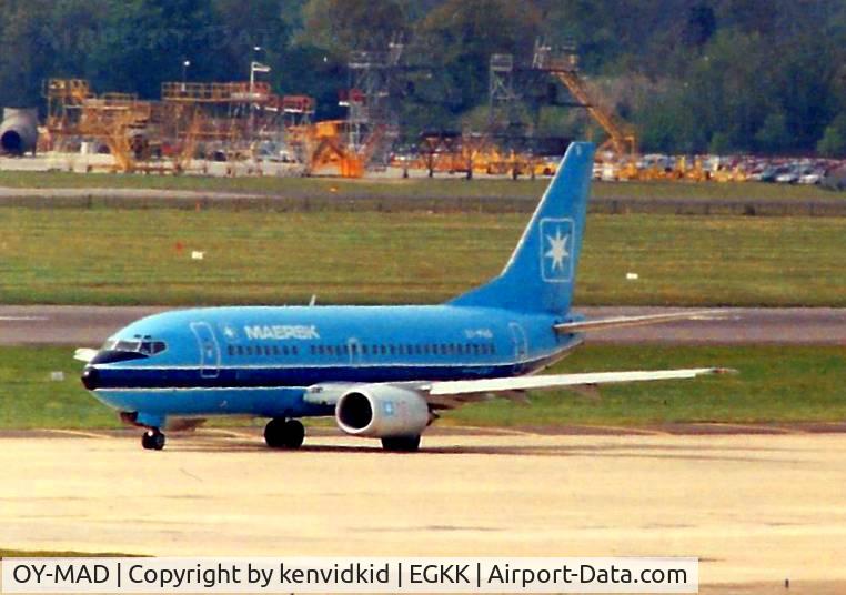 OY-MAD, 1990 Boeing 737-5L9 C/N 24928, At Gatwick circa 1989.