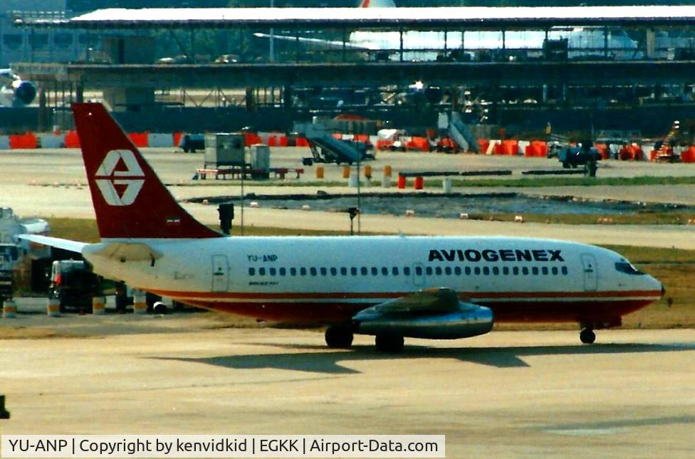 YU-ANP, 1987 Boeing 737-2K3 C/N 23912, At Gatwick circa 1989.
