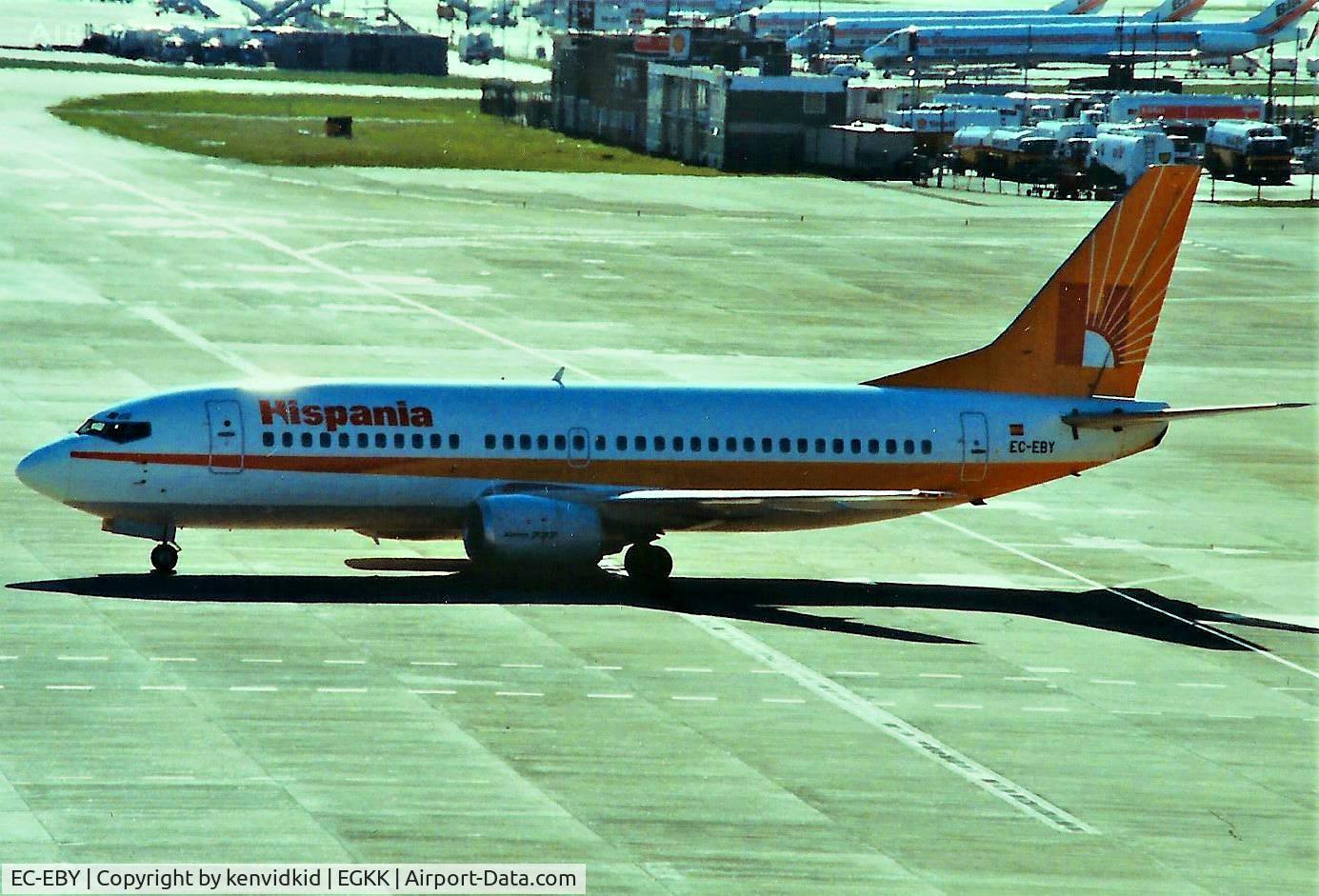 EC-EBY, 1987 Boeing 737-3Y0 C/N 23748, At Gatwick circa 1989.